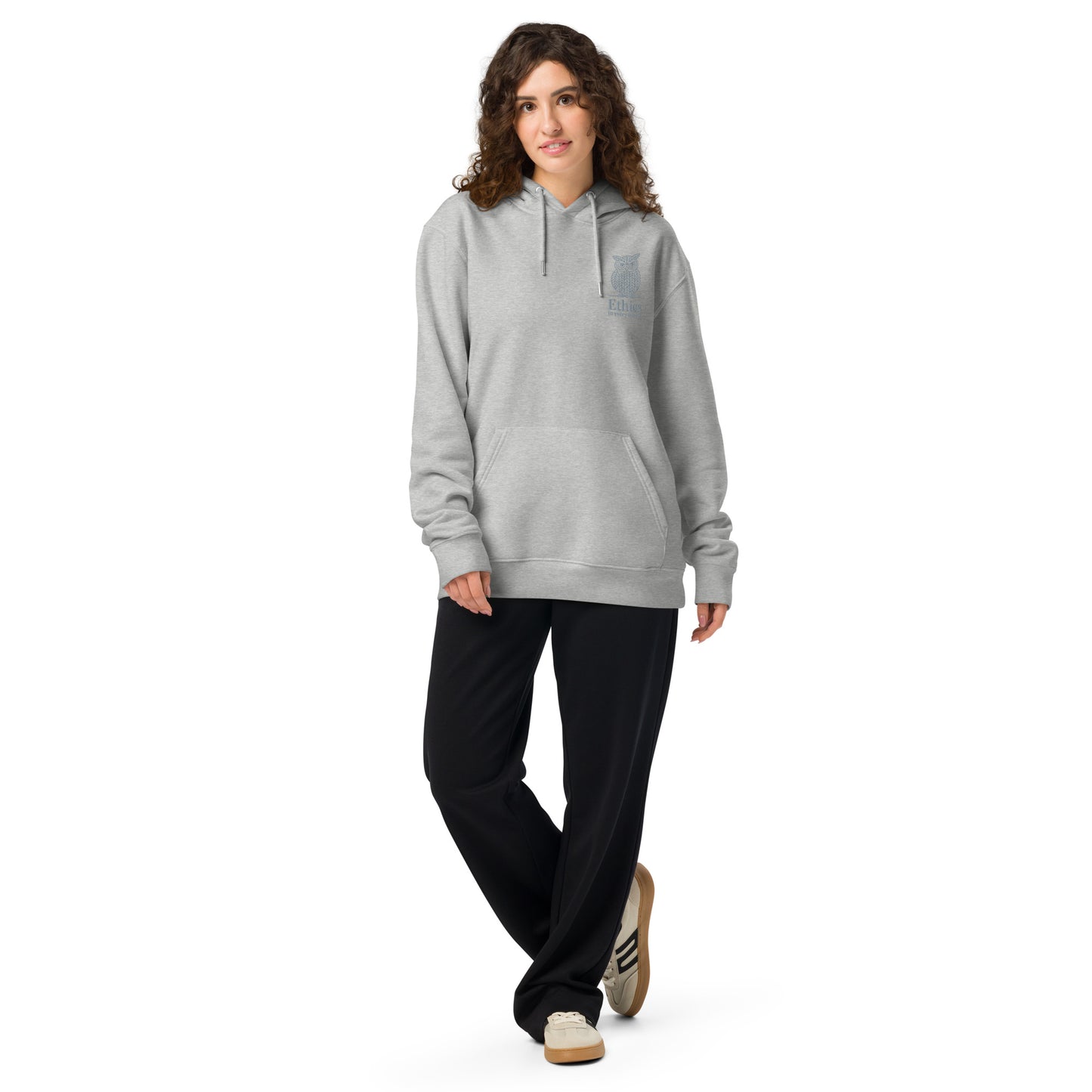 Owl Unisex Essential Organic Hoodie – "Ethics in Every Feather" | Sustainable Fashion Heather Grey Dudeily
