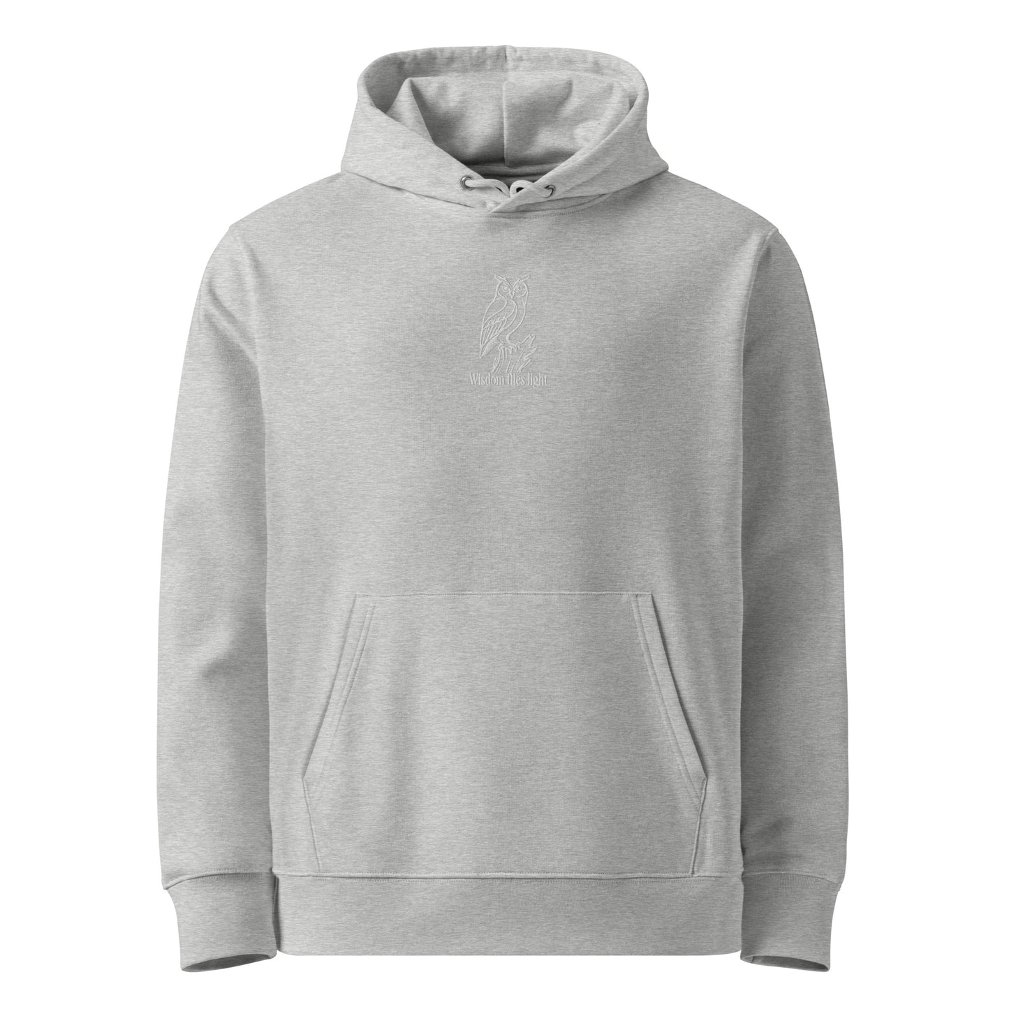 Owl Unisex Essential Organic Hoodie: 'Wisdom Flies Light' in Fall | Sustainable Fashion Dudeily