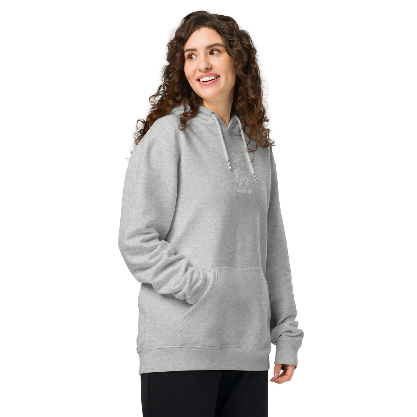 Owl Unisex Essential Organic Hoodie: 'Wisdom Flies Light' in Fall | Sustainable Fashion Dudeily