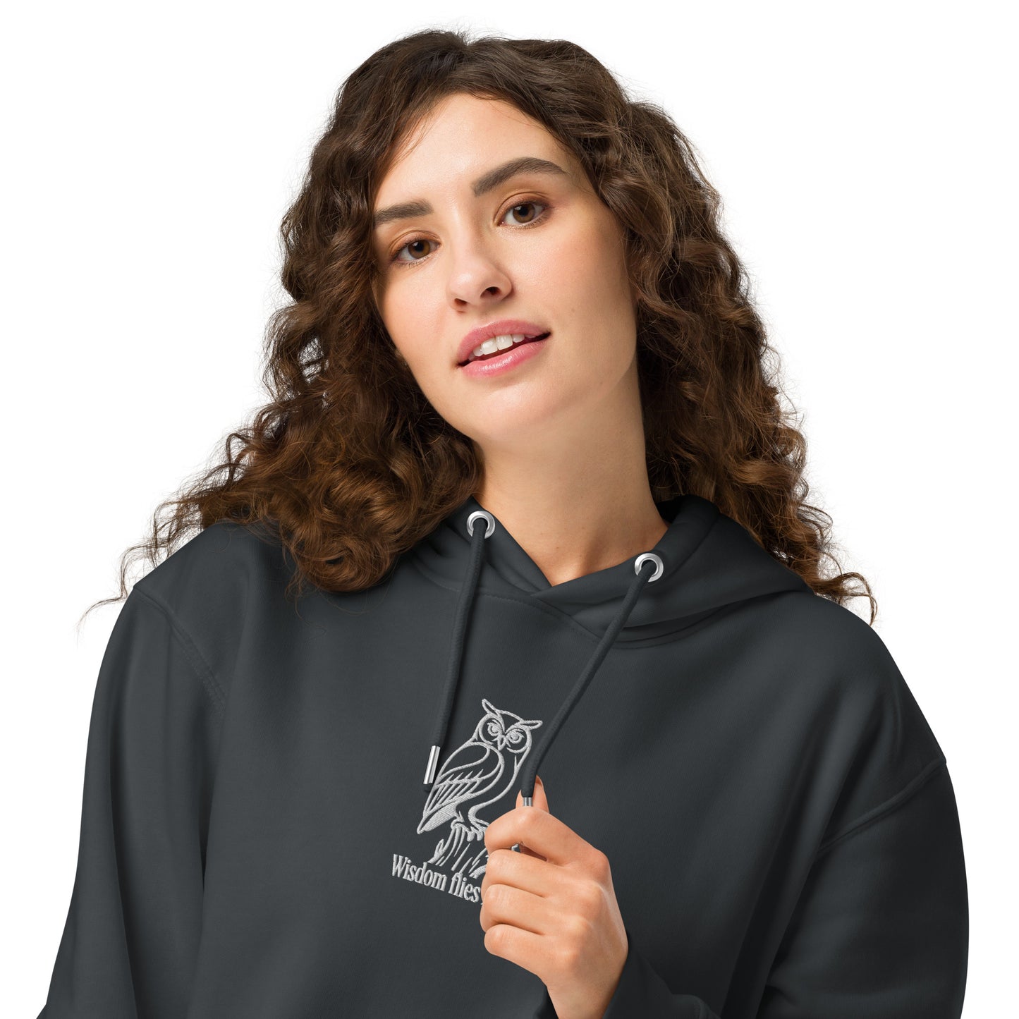 Owl Unisex Essential Organic Hoodie: 'Wisdom Flies Light' in Fall | Sustainable Fashion Dudeily