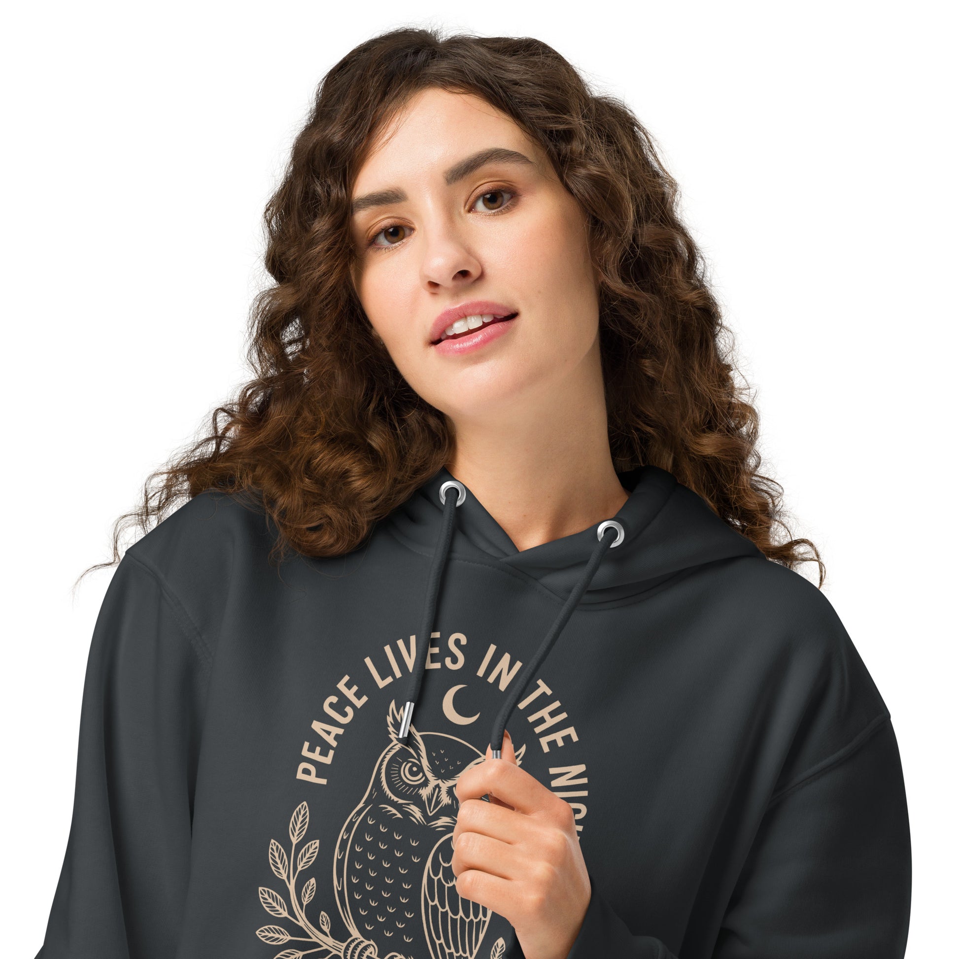 Unisex Essential Organic Hoodie: 'Peace in the Night' in Fall | Sustainable Owl Fashion USA Dudeily