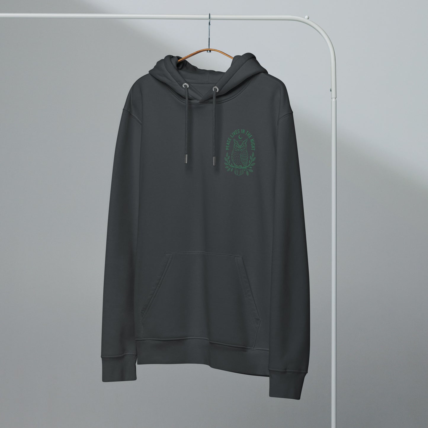 Owl Unisex Essential Organic Hoodie-'Peace Lives in the Night' in Fall | Sustainable Fashion Dudeily