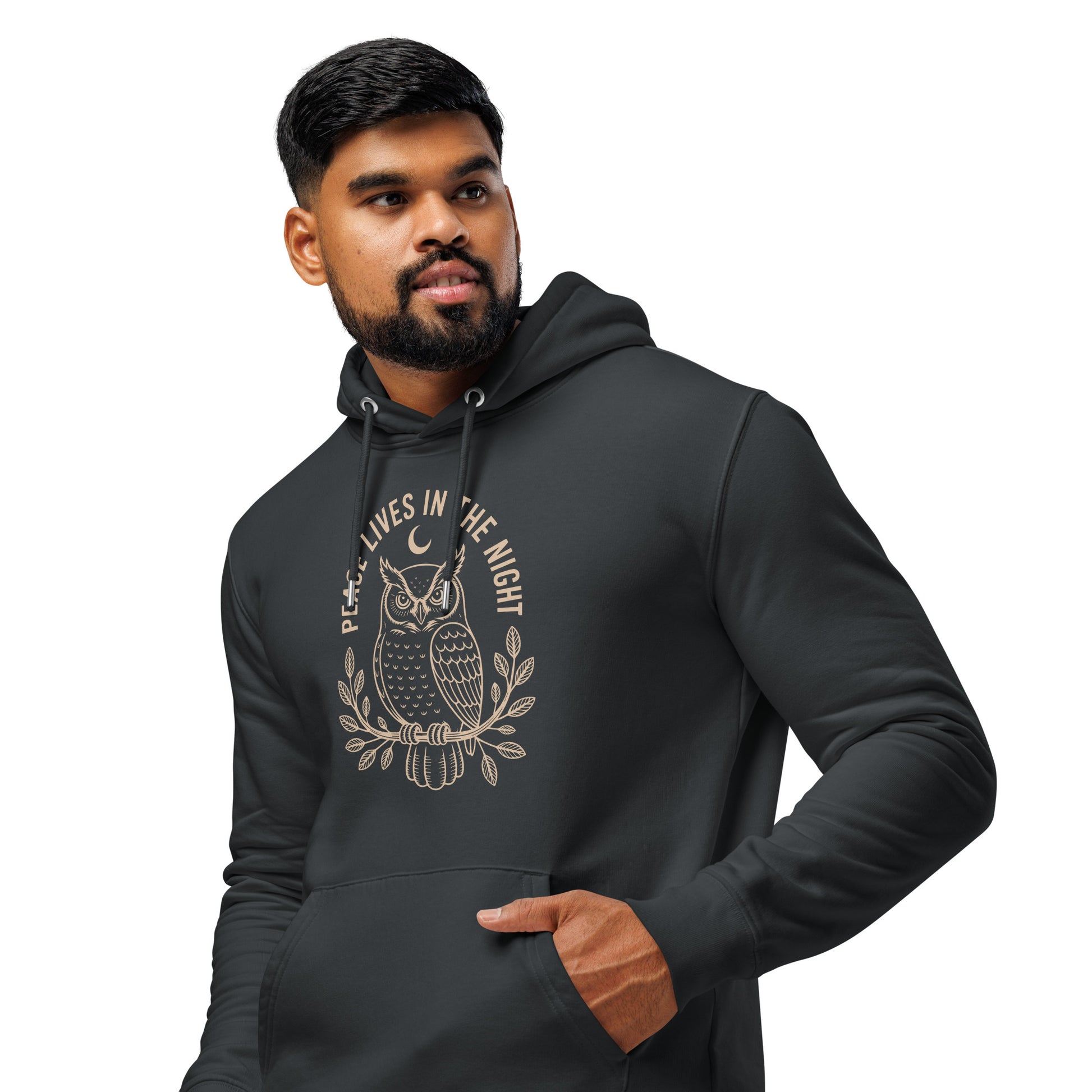 Unisex Essential Organic Hoodie: 'Peace in the Night' in Fall | Sustainable Owl Fashion USA Dudeily