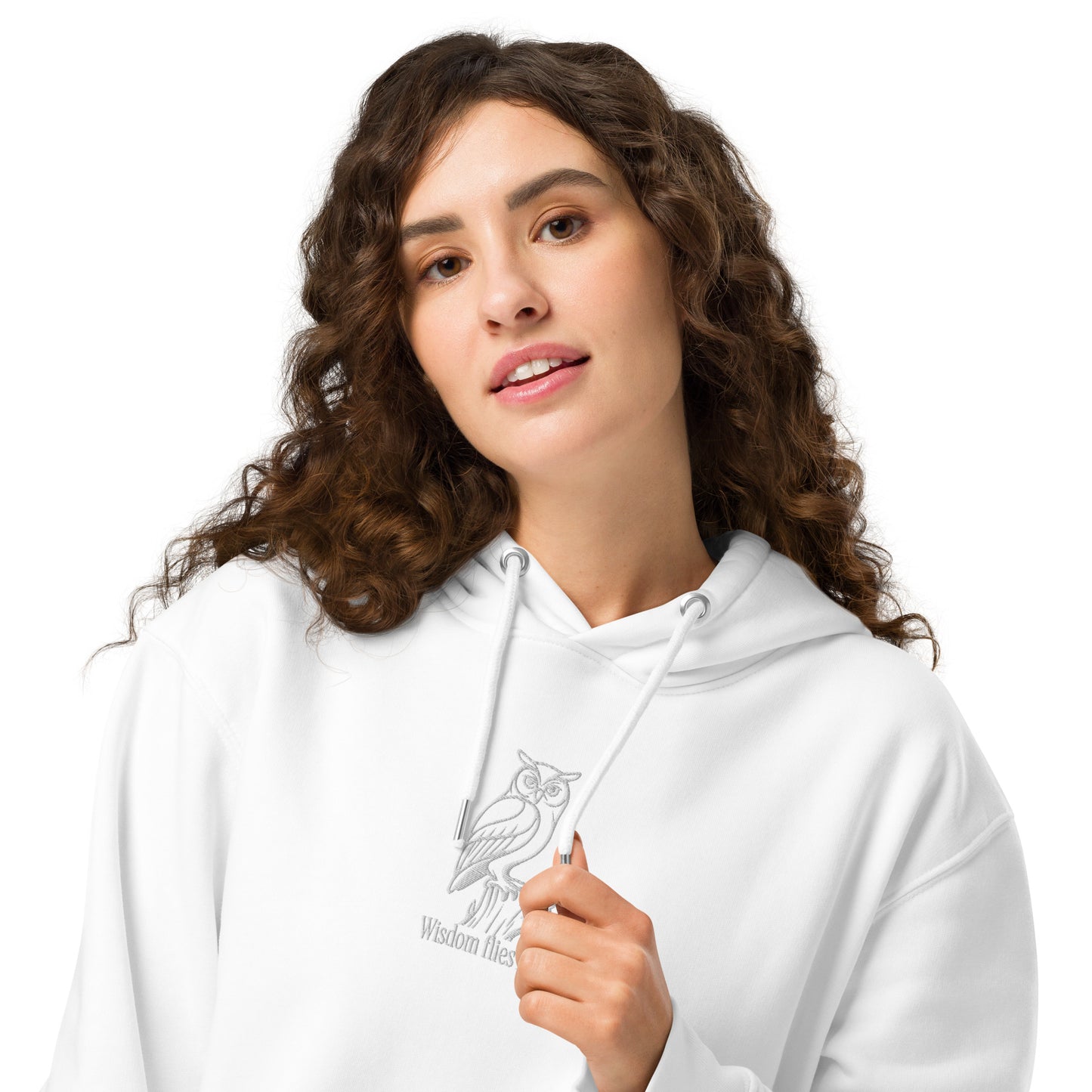 Owl Unisex Essential Organic Hoodie: 'Wisdom Flies Light' in Fall | Sustainable Fashion Dudeily