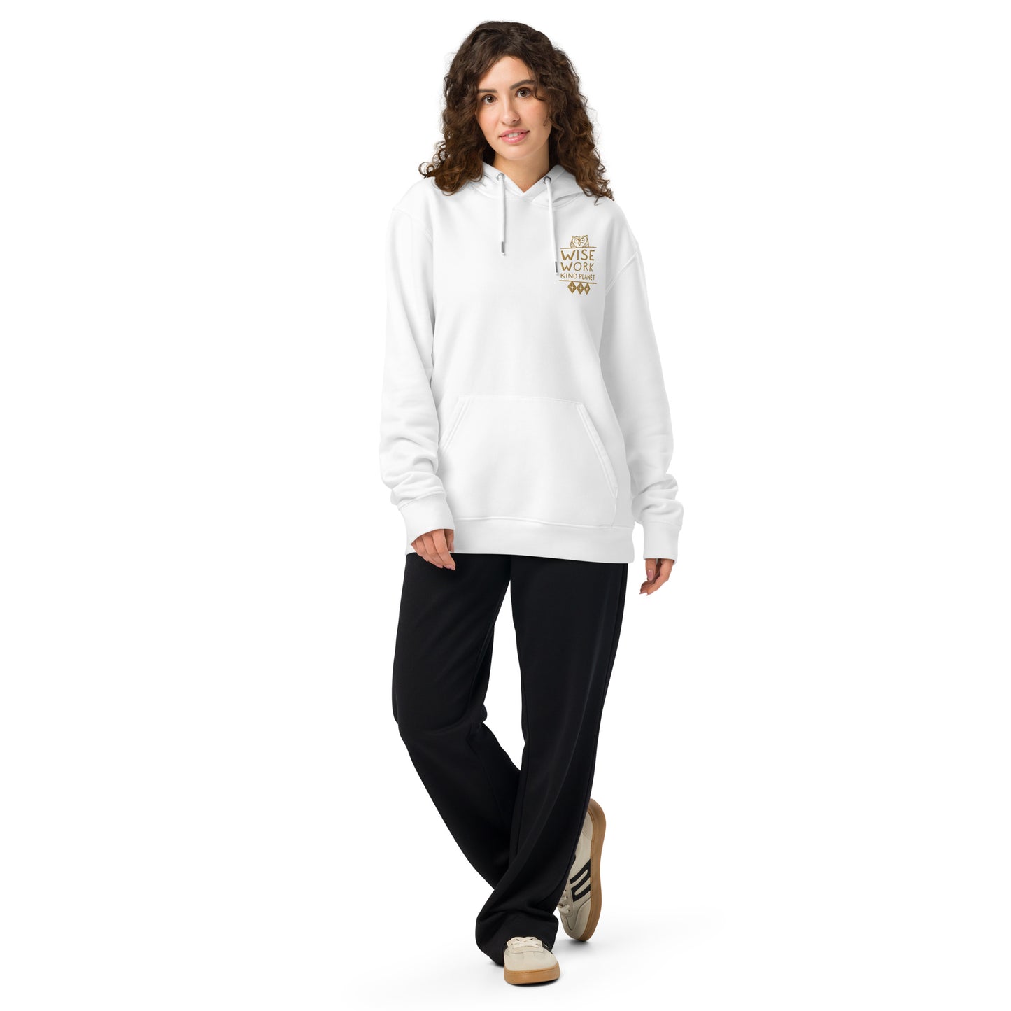 Unisex Essential Organic Hoodie: Wise Work, Kind Planet | Owl Embroidered Sustainable Fashion Dudeily
