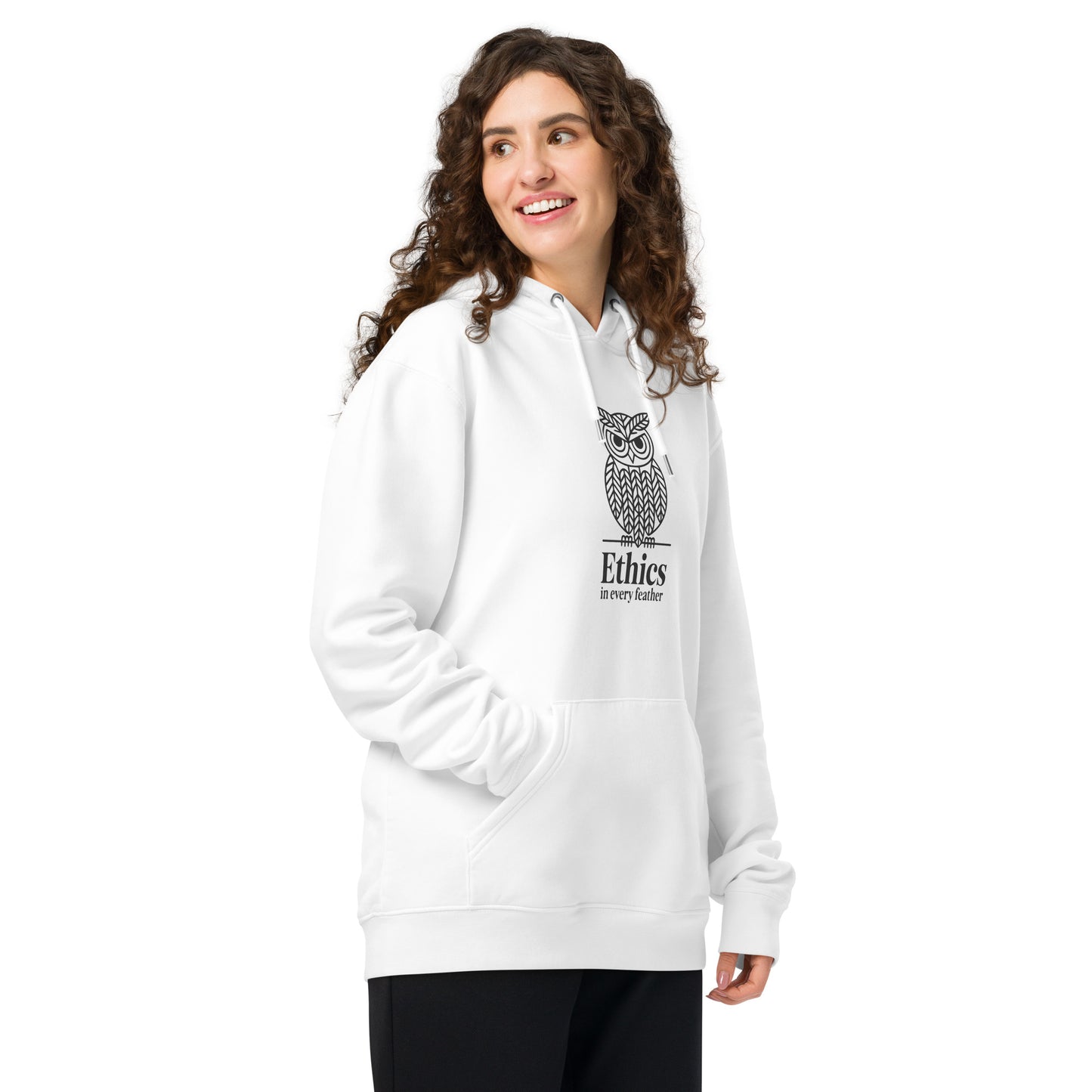 Unisex Essential Organic Hoodie: 'Ethics in Every Feather' | Sustainable Owl Fashion USA Dudeily