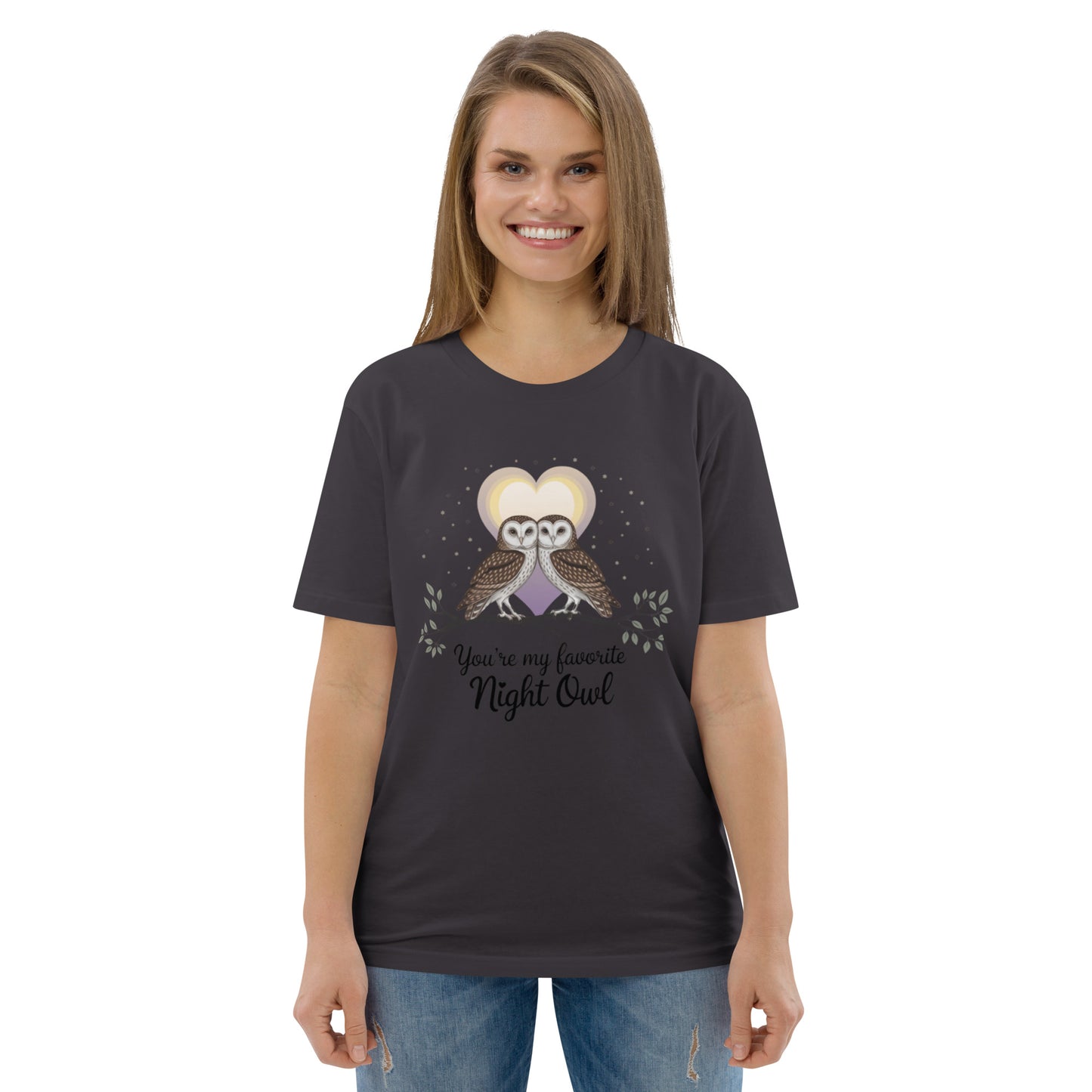 Owl-Themed Unisex Organic Cotton T-Shirt | Sustainable Fashion Anthracite Dudeily