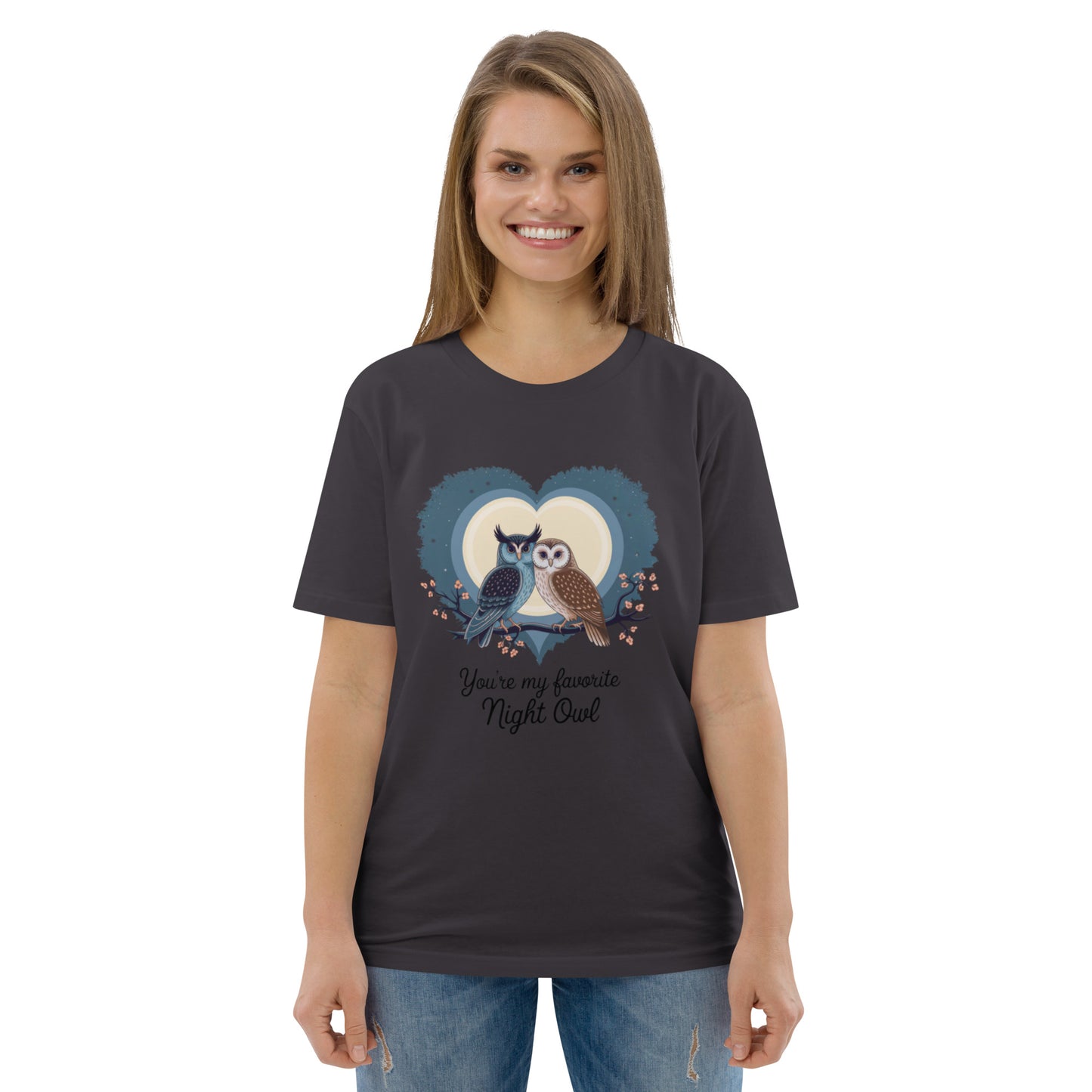 Owl-Themed Unisex Organic Cotton T-Shirt | Eco-Friendly Fashion Anthracite Dudeily
