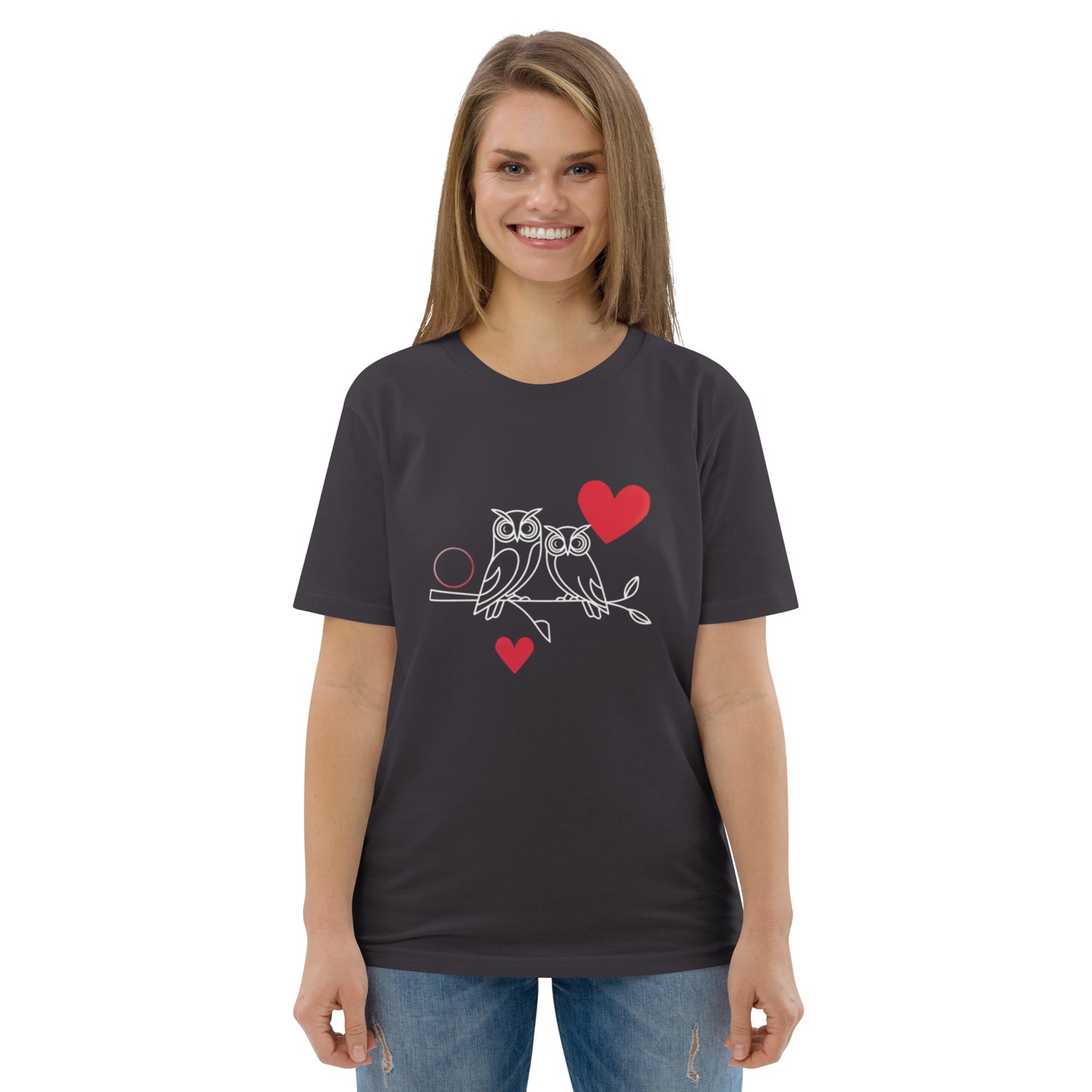 Owl-Themed Unisex Organic Cotton T-Shirt | Eco-Friendly Anthracite Dudeily