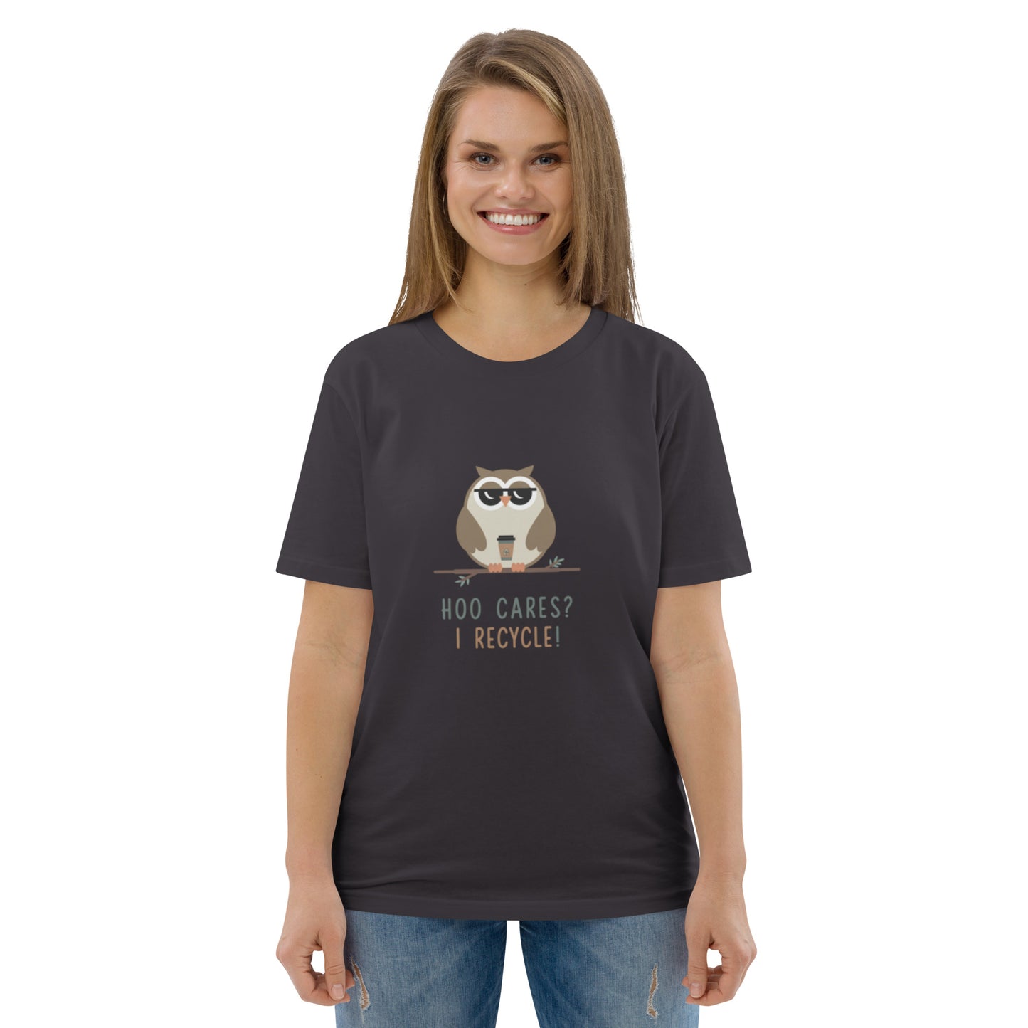 Unisex Organic Cotton T-Shirt | Owl Themed Eco-Friendly & Comfortable Anthracite Dudeily