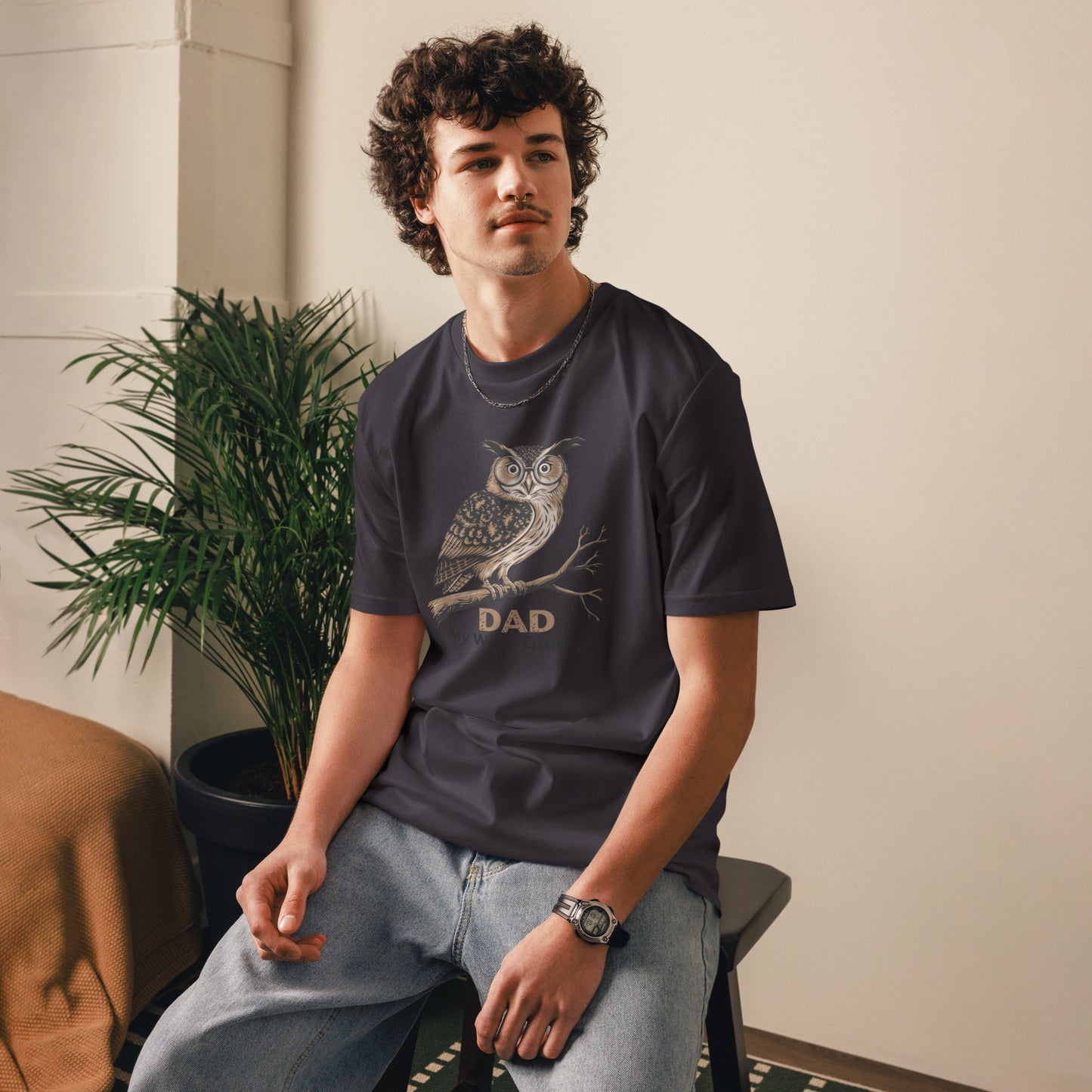 Unisex Organic Cotton T-Shirt – Owl Themed Sustainable Fashion for Father's Day by Dudeily Dudeily