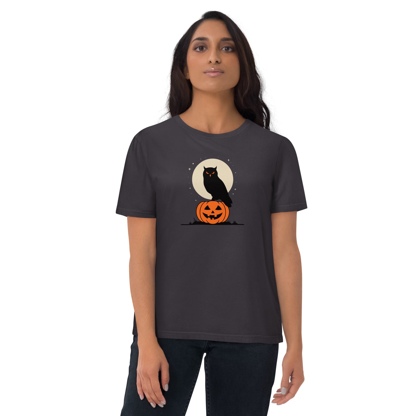 Unisex Organic Cotton T-Shirt: Halloween Owl Sustainable Style USA Anthracite Dudeily