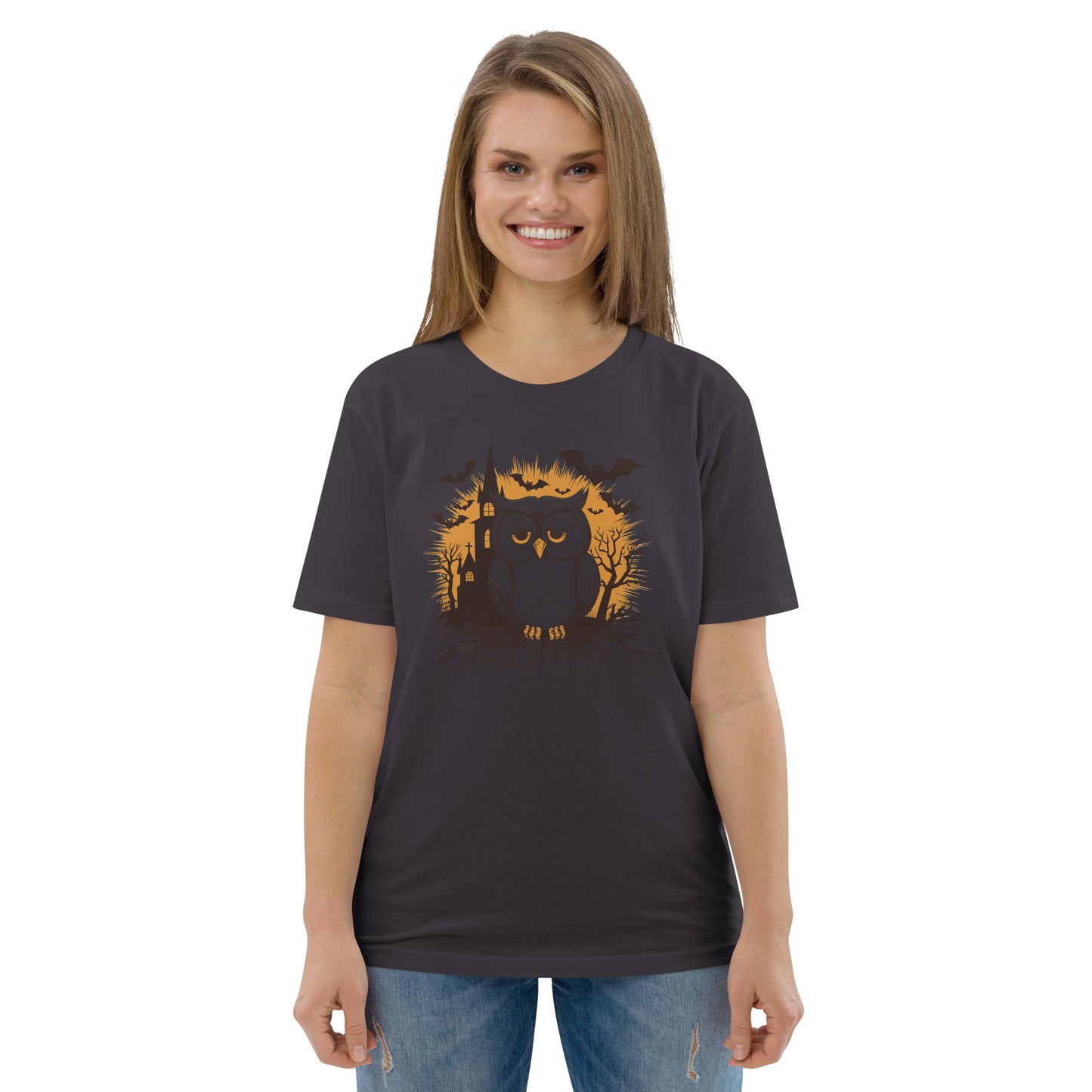 Unisex Organic Cotton T-Shirt: Halloween Owl Eco-Friendly Style USA Dudeily