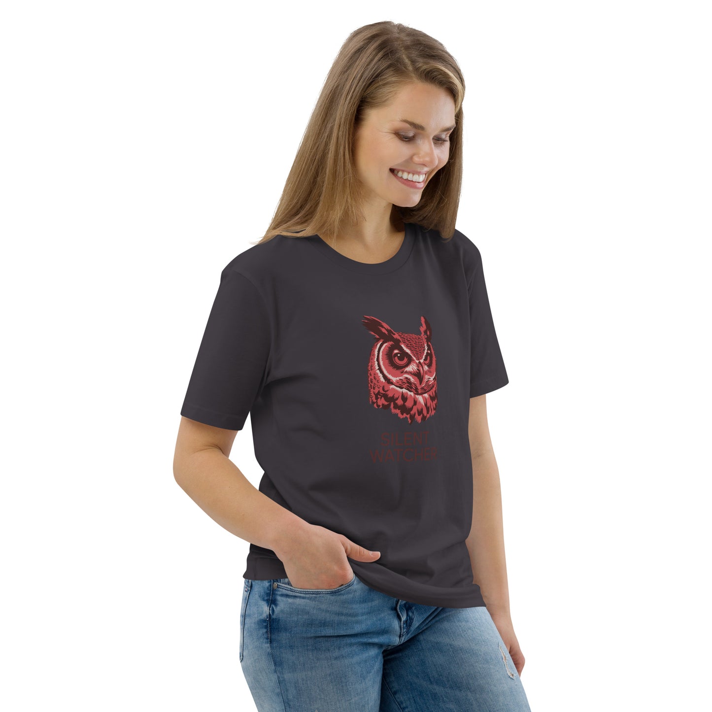 Unisex Organic Cotton T-Shirt: 'Silent Watcher' | Sustainable Owl Fashion USA Dudeily