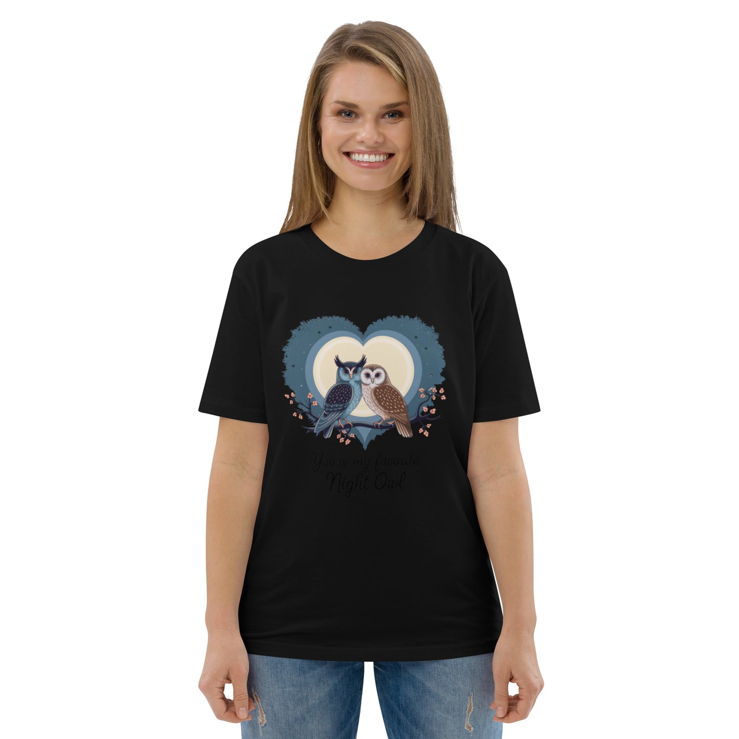 Owl-Themed Unisex Organic Cotton T-Shirt | Eco-Friendly Fashion Black Dudeily