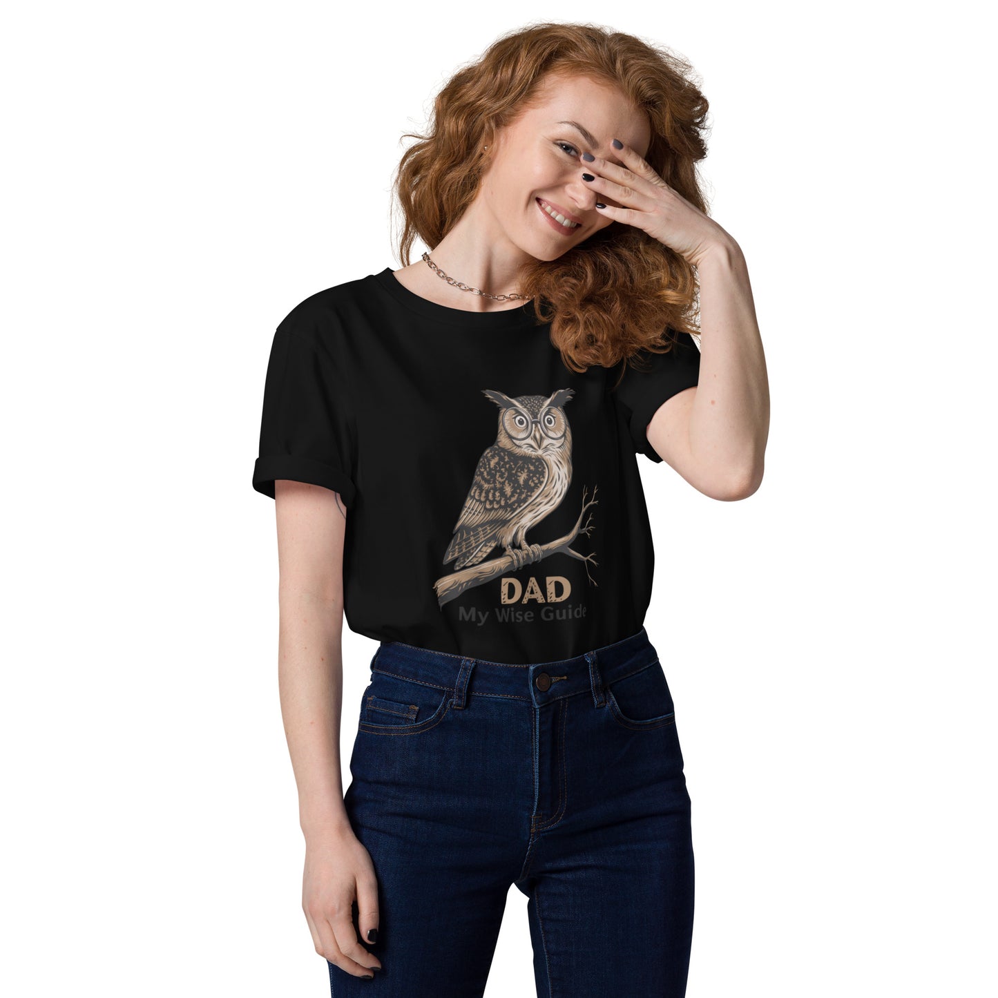 Unisex Organic Cotton T-Shirt – Owl Themed Sustainable Fashion for Father's Day by Dudeily Black Dudeily
