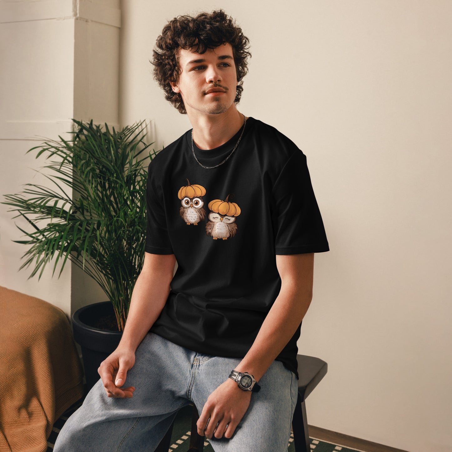 Unisex Organic Cotton T-Shirt: Halloween Owl Eco Style USA Dudeily