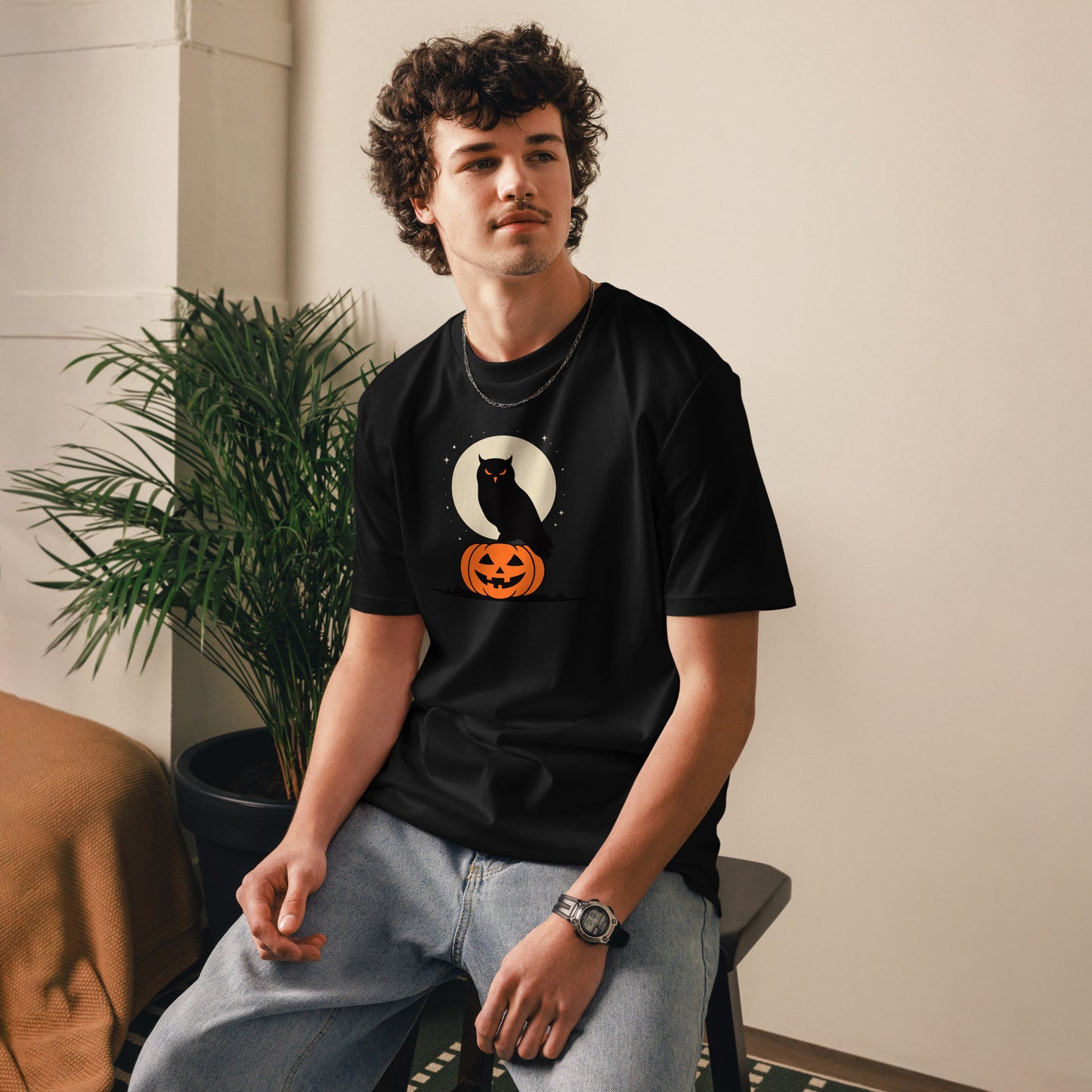 Unisex Organic Cotton T-Shirt: Halloween Owl Sustainable Style USA Dudeily