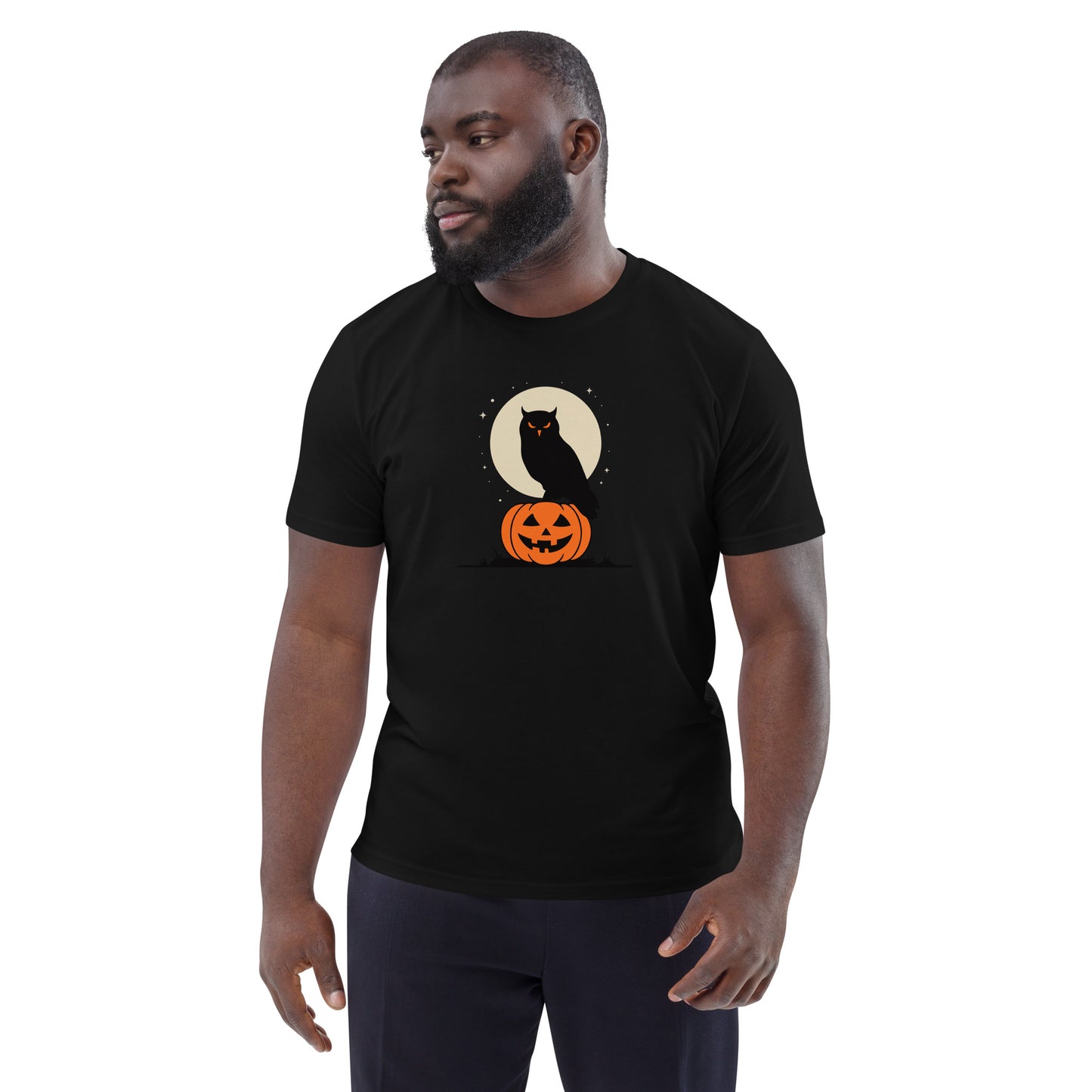 Unisex Organic Cotton T-Shirt: Halloween Owl Sustainable Style USA Dudeily