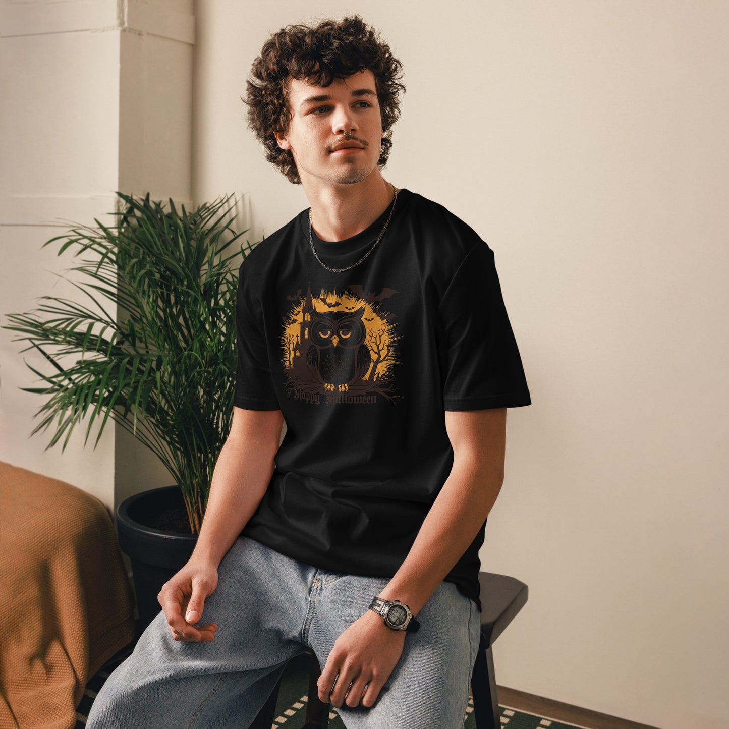 Unisex Organic Cotton T-Shirt: Halloween Owl Eco-Friendly Style USA Dudeily