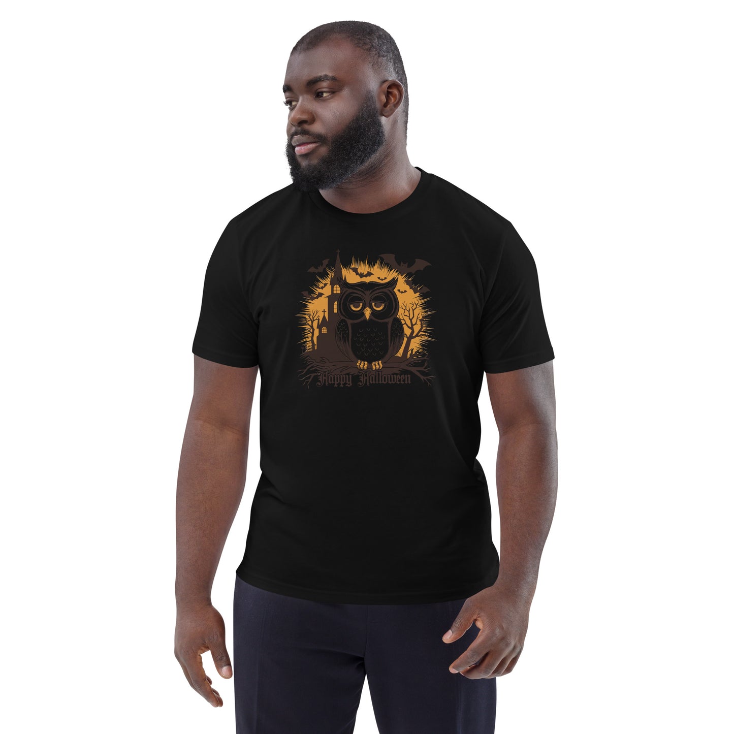 Unisex Organic Cotton T-Shirt: Halloween Owl Eco-Friendly Style USA Dudeily