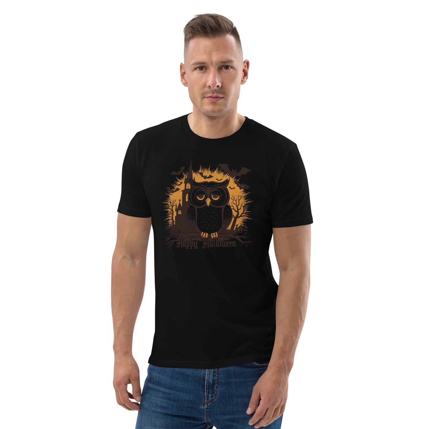 Unisex Organic Cotton T-Shirt: Halloween Owl Eco-Friendly Style USA Dudeily