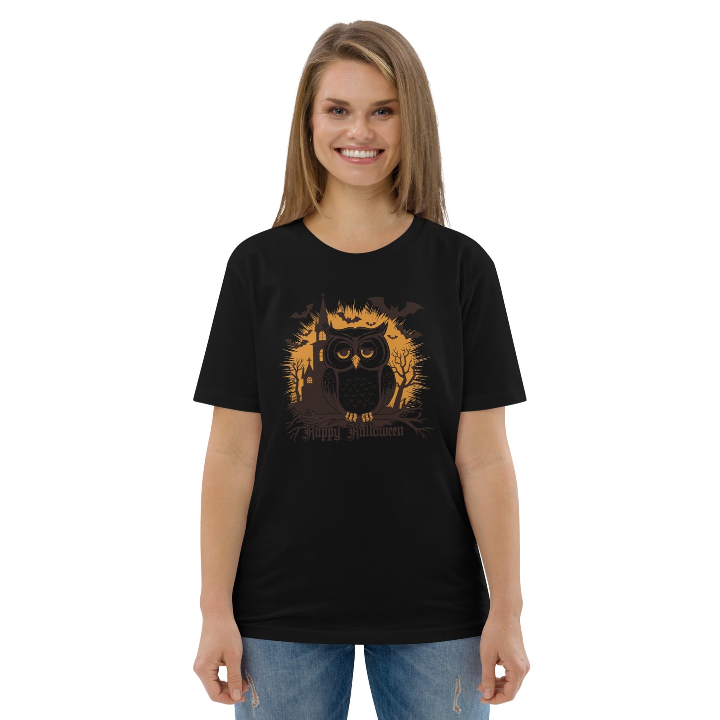 Unisex Organic Cotton T-Shirt: Halloween Owl Eco-Friendly Style USA Dudeily