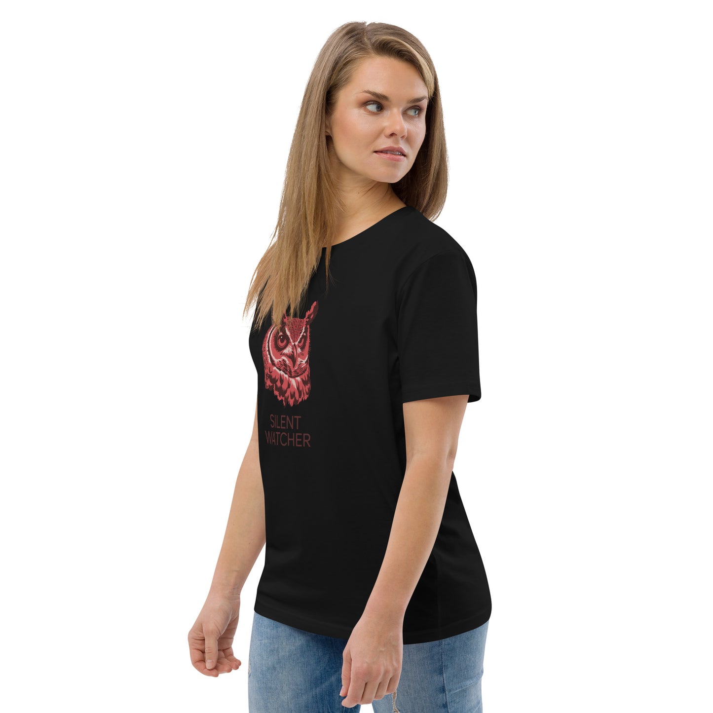 Unisex Organic Cotton T-Shirt: 'Silent Watcher' | Sustainable Owl Fashion USA Dudeily