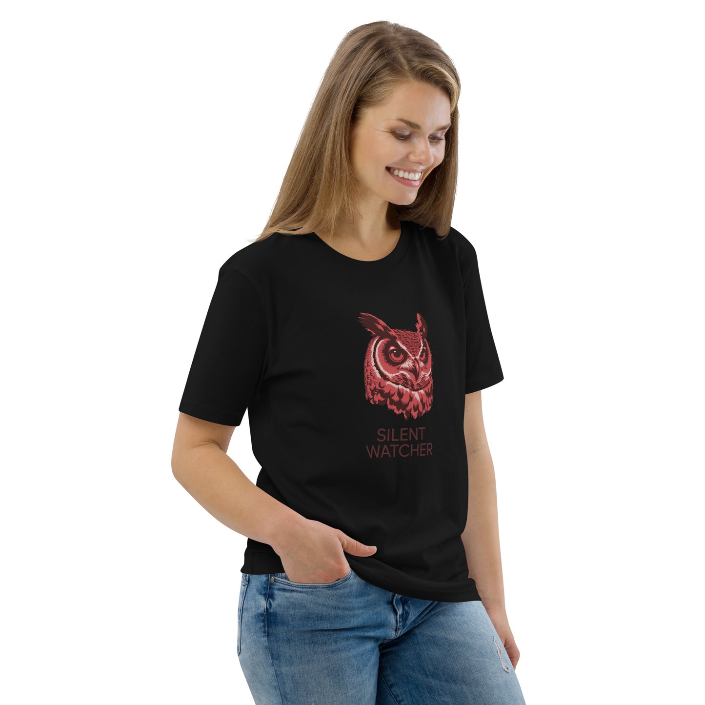 Unisex Organic Cotton T-Shirt: 'Silent Watcher' | Sustainable Owl Fashion USA Dudeily