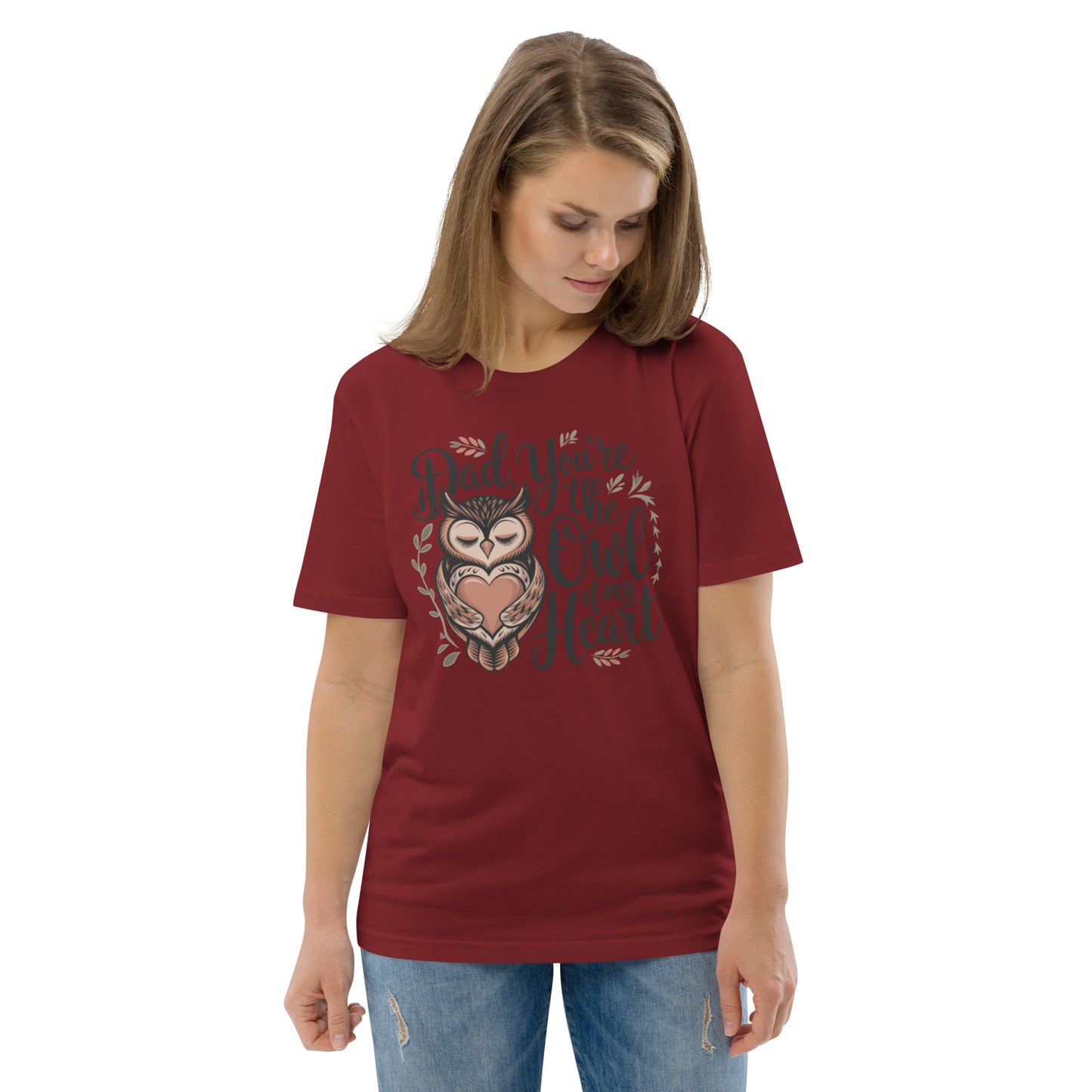 Unisex Organic Cotton T-Shirt – Owl-Themed Eco-Friendly Style by Dudeily Burgundy Dudeily