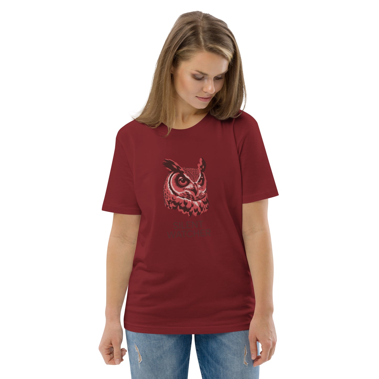 Unisex Organic Cotton T-Shirt: 'Silent Watcher' | Sustainable Owl Fashion USA Dudeily