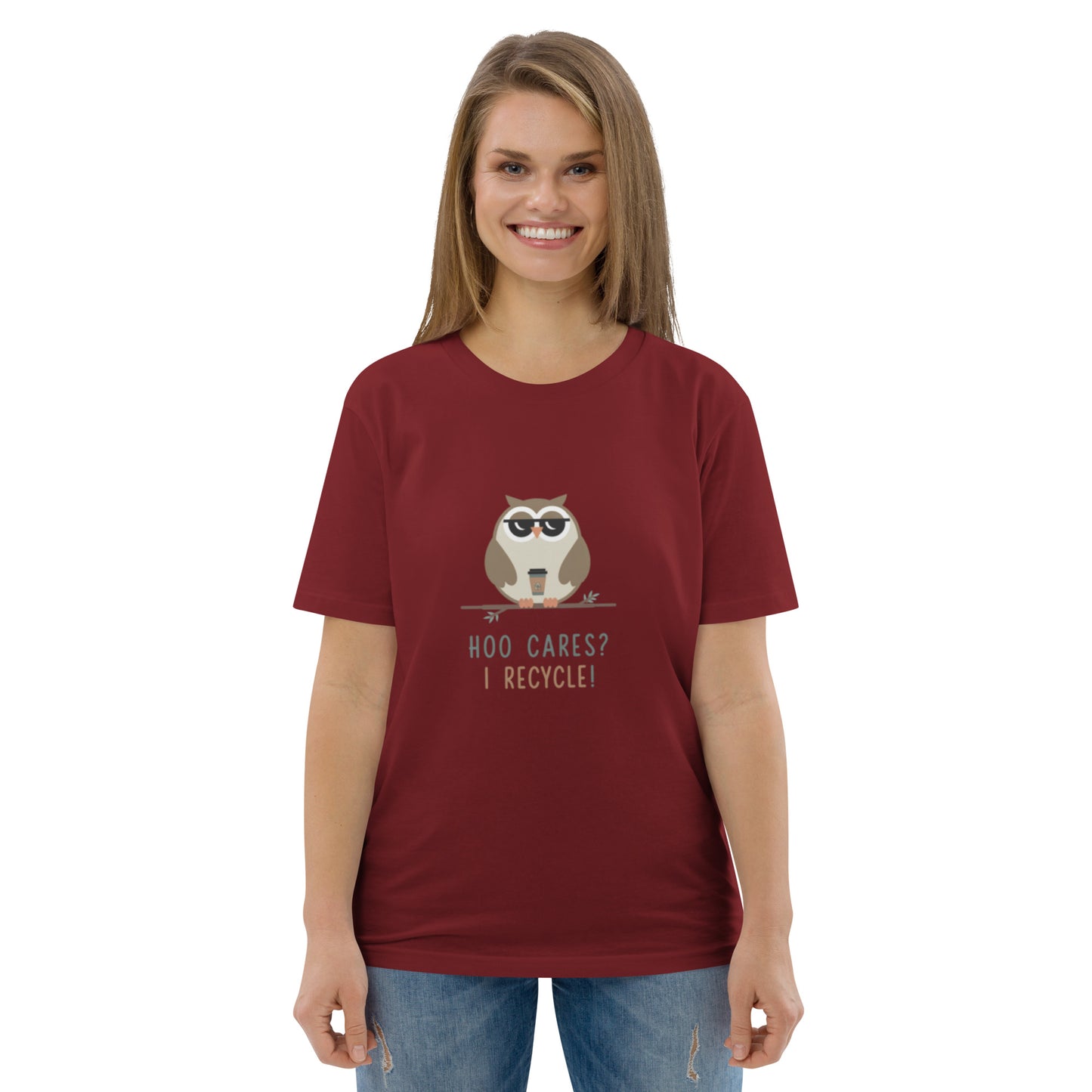 Unisex Organic Cotton T-Shirt | Owl Themed Eco-Friendly & Comfortable Burgundy Dudeily