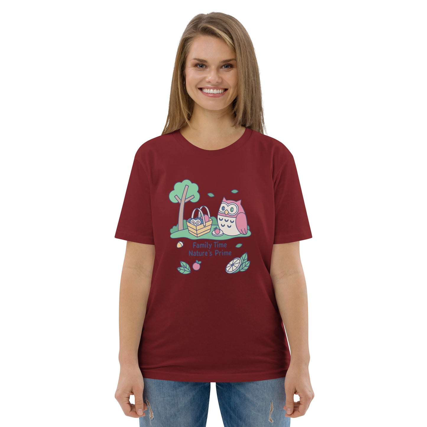 Unisex Organic Cotton T-Shirt – OwlNest Sustainable Fashion Essential for Family Day Burgundy Dudeily