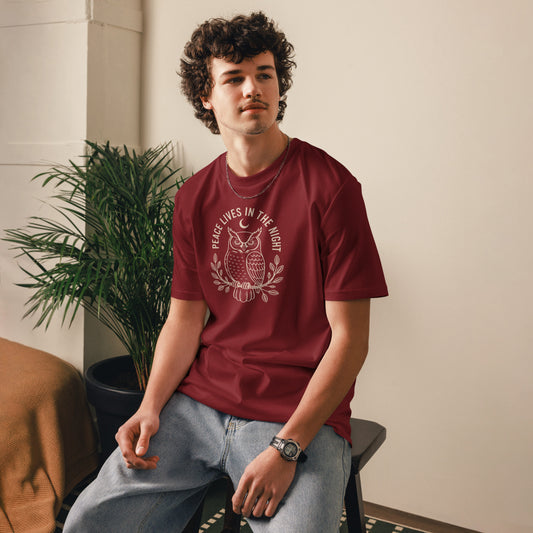 Unisex Organic Cotton T-Shirt: 'Peace in the Night' | Sustainable Owl Fashion USA Dudeily
