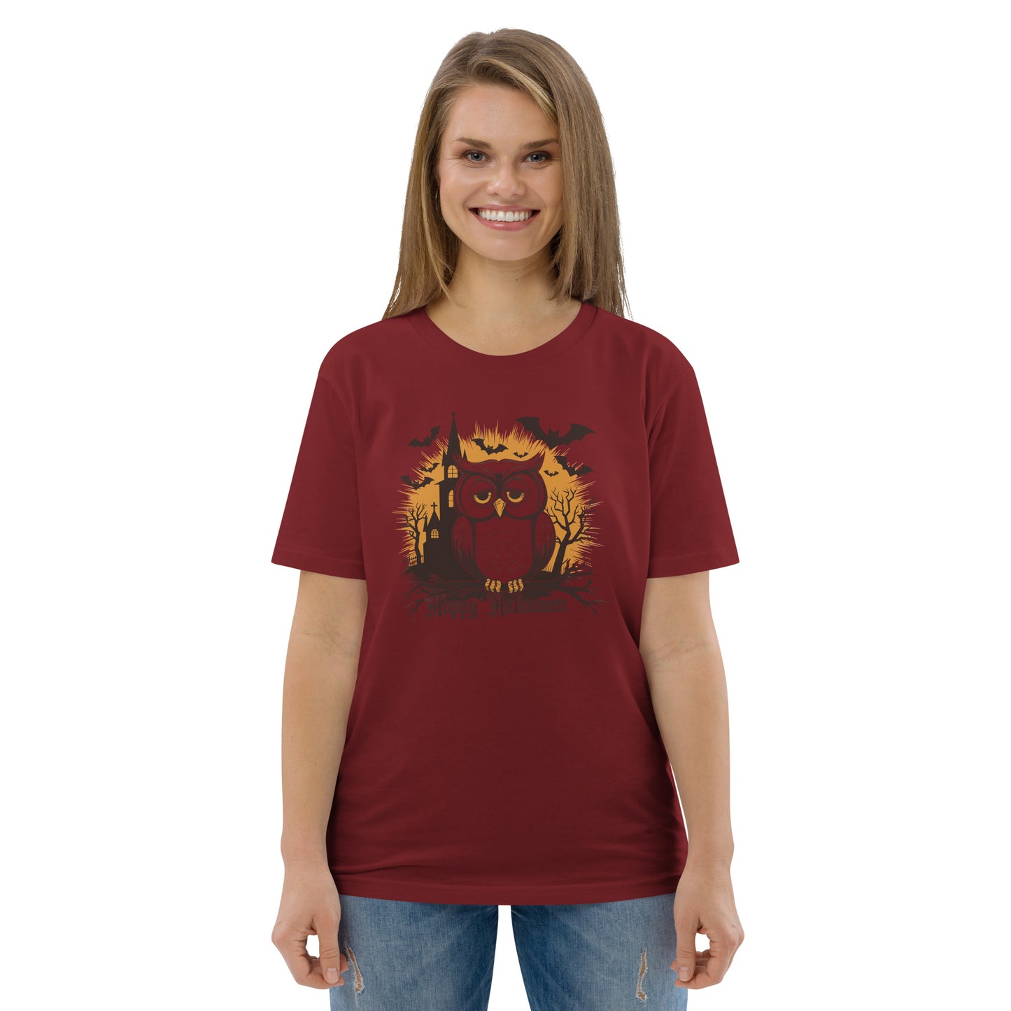Unisex Organic Cotton T-Shirt: Halloween Owl Eco-Friendly Style USA Dudeily