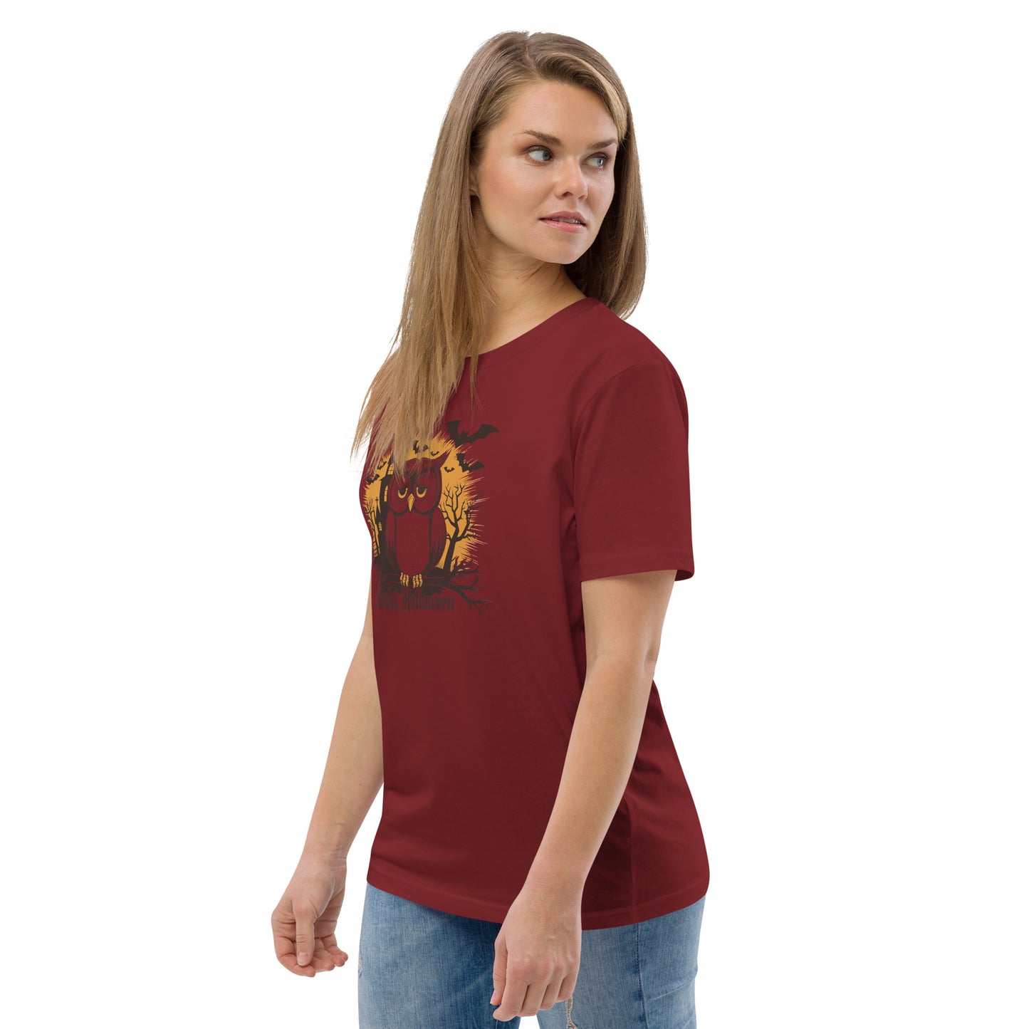 Unisex Organic Cotton T-Shirt: Halloween Owl Eco-Friendly Style USA Dudeily