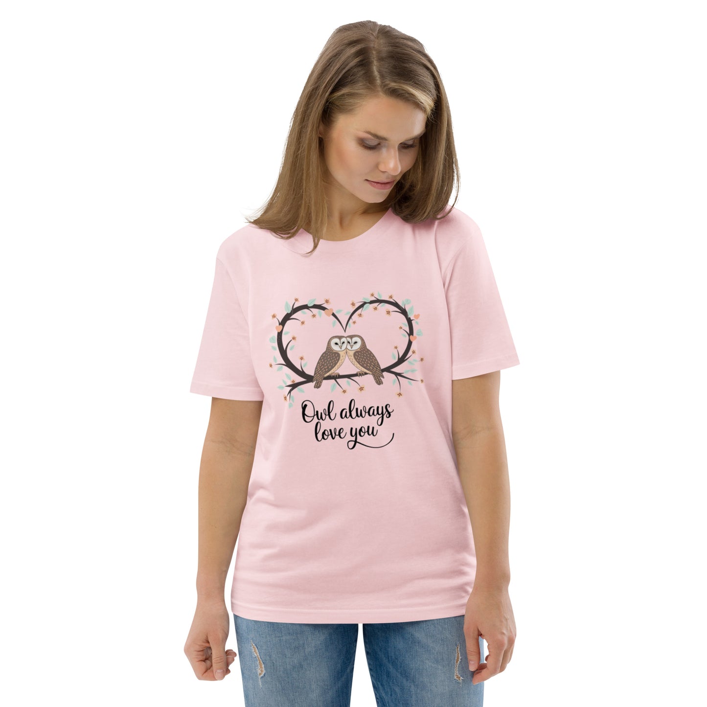 Owl-Themed Unisex Organic Cotton T-Shirt | Sustainable Fashion Cotton Pink Dudeily