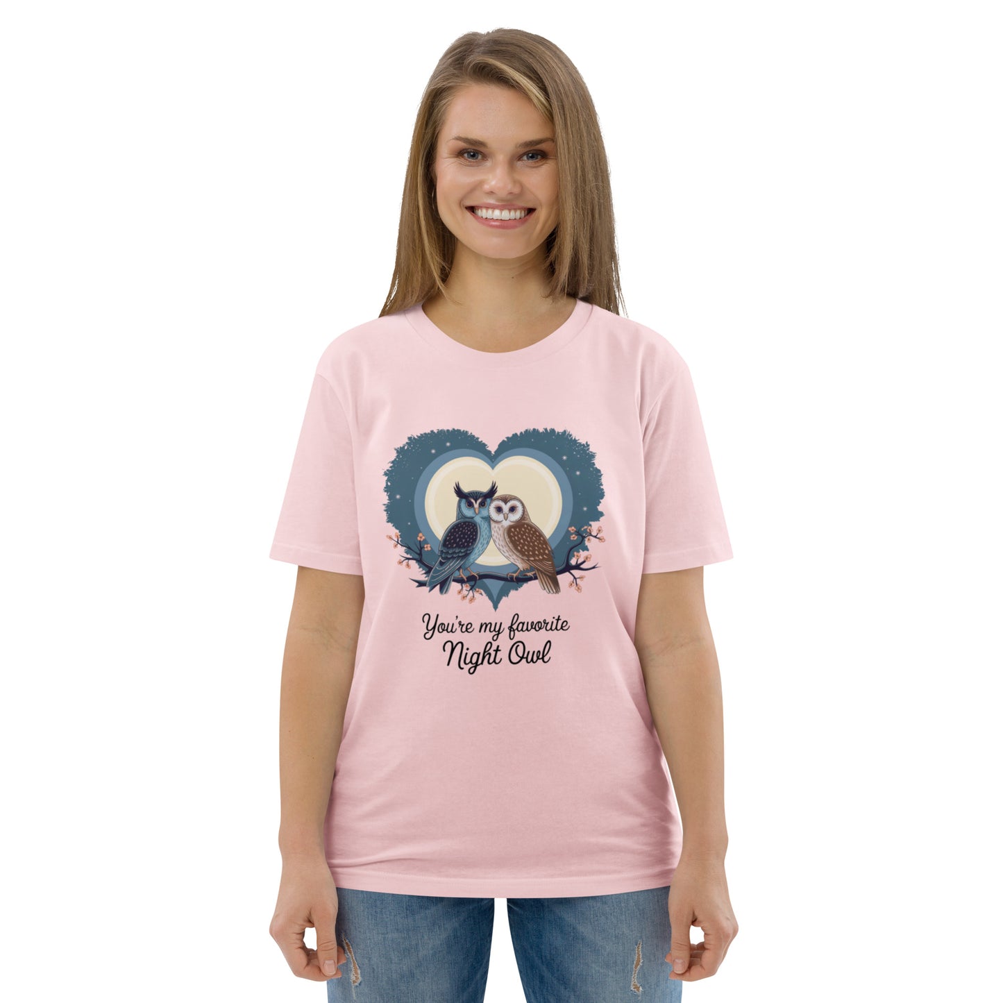 Owl-Themed Unisex Organic Cotton T-Shirt | Eco-Friendly Fashion Cotton Pink Dudeily