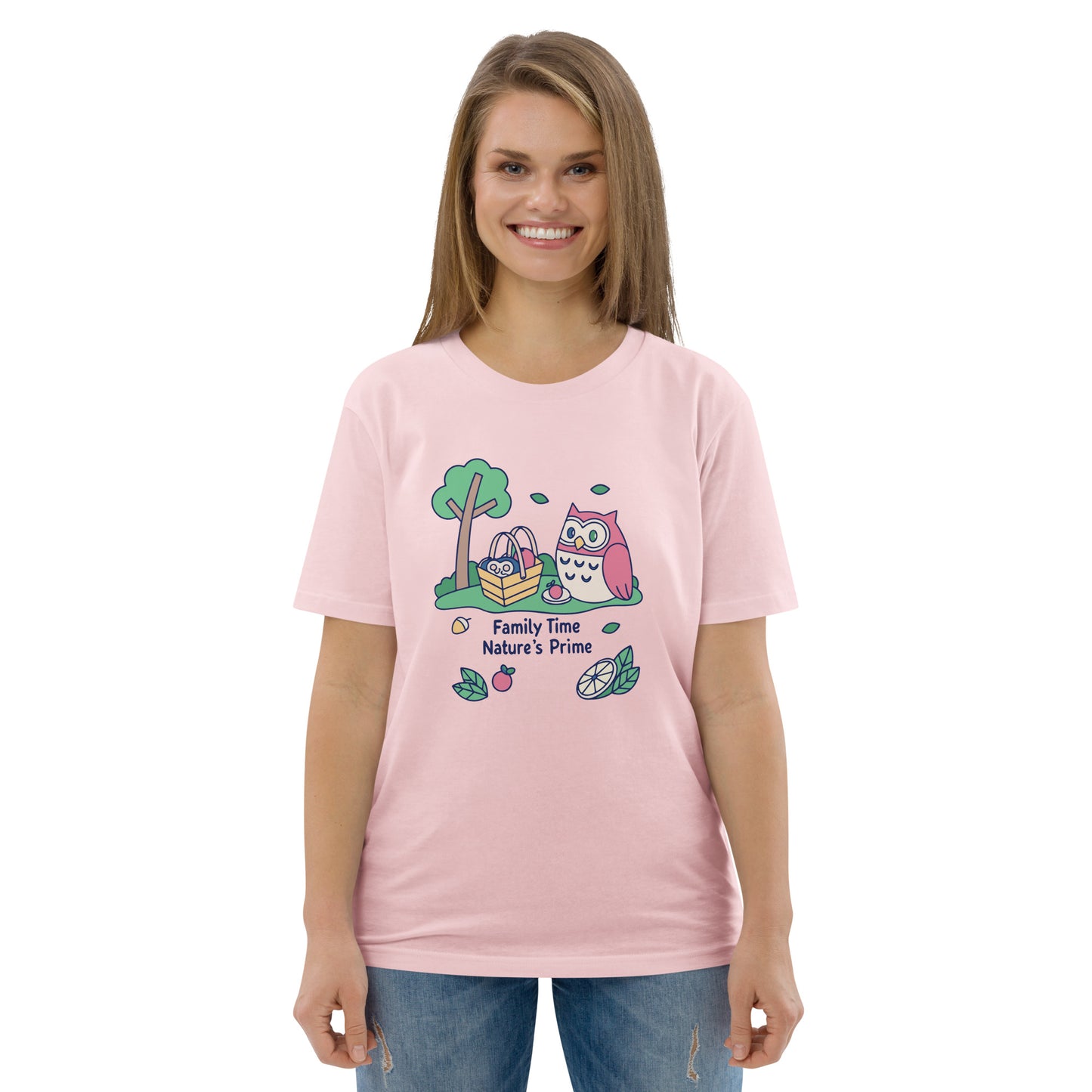 Unisex Organic Cotton T-Shirt – OwlNest Sustainable Fashion Essential for Family Day Cotton Pink Dudeily