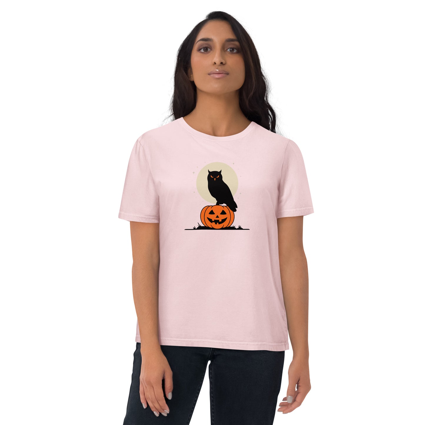 Unisex Organic Cotton T-Shirt: Halloween Owl Sustainable Style USA Cotton Pink Dudeily