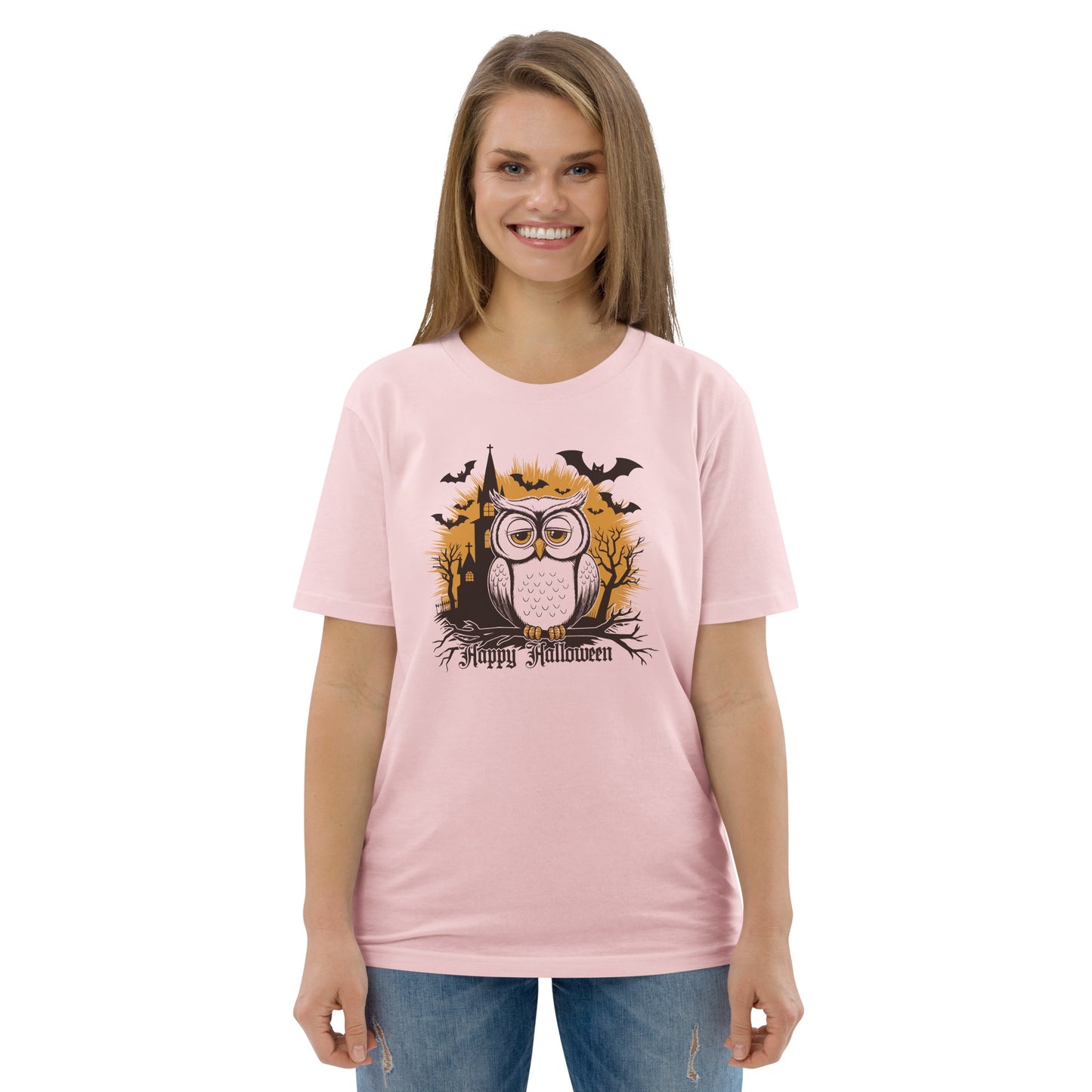 Unisex Organic Cotton T-Shirt: Halloween Owl Eco-Friendly Style USA Dudeily