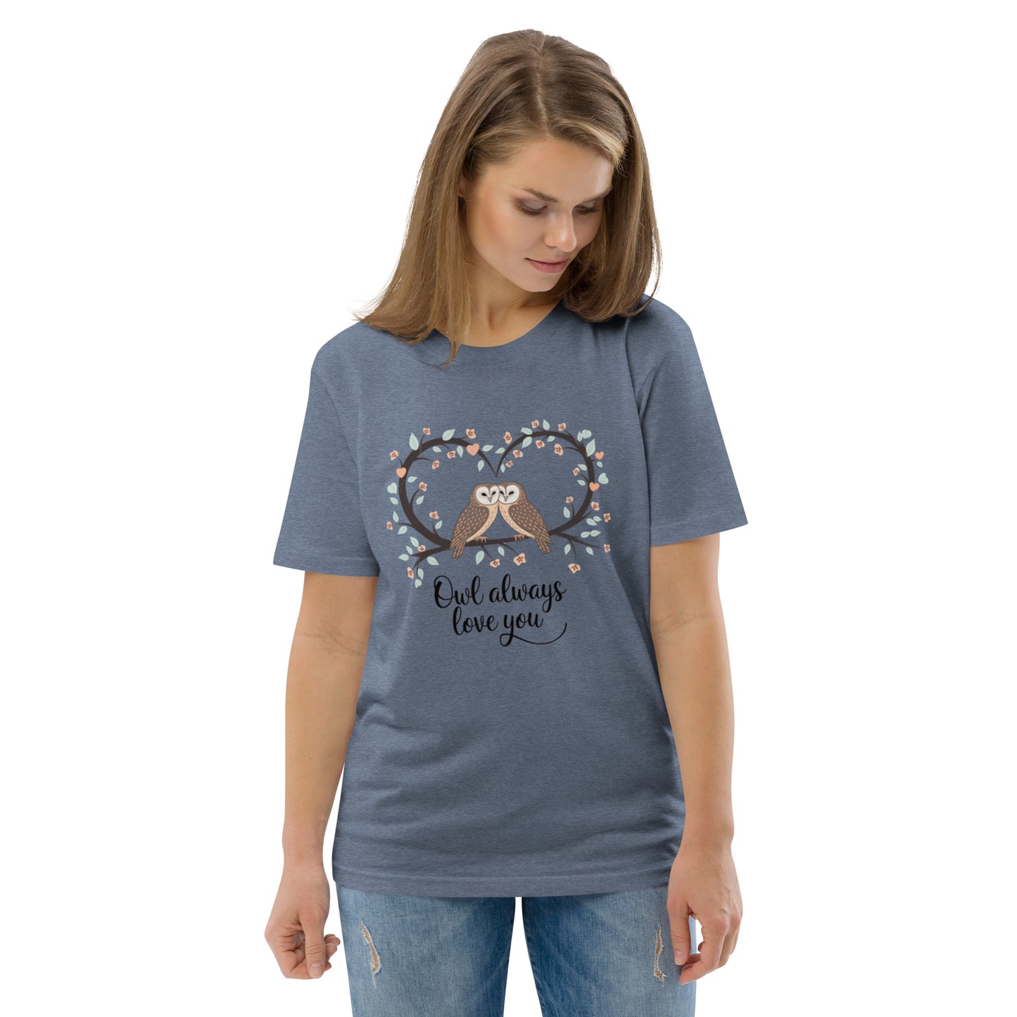 Owl-Themed Unisex Organic Cotton T-Shirt | Sustainable Fashion Dark Heather Blue Dudeily