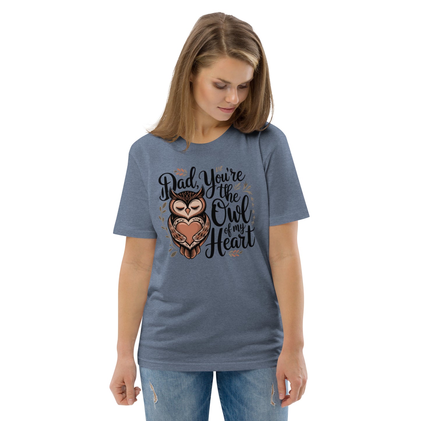 Unisex Organic Cotton T-Shirt – Owl-Themed Eco-Friendly Style by Dudeily Dark Heather Blue Dudeily