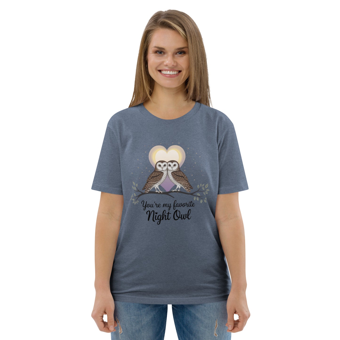Owl-Themed Unisex Organic Cotton T-Shirt | Sustainable Fashion Dark Heather Blue Dudeily