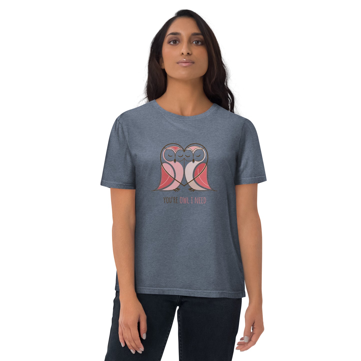 Owl-Themed Unisex Organic Cotton T-Shirt | Sustainable & Cozy Dark Heather Blue Dudeily
