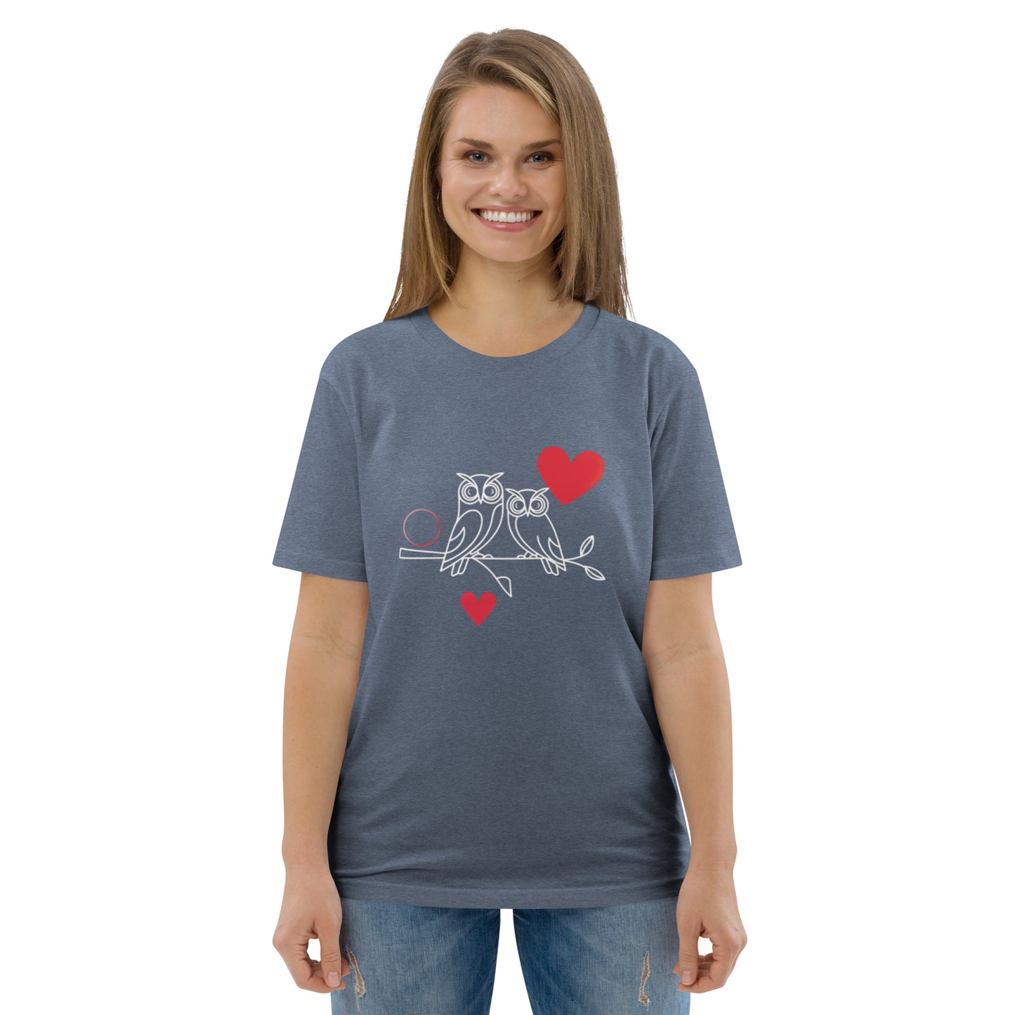 Owl-Themed Unisex Organic Cotton T-Shirt | Eco-Friendly Dark Heather Blue Dudeily
