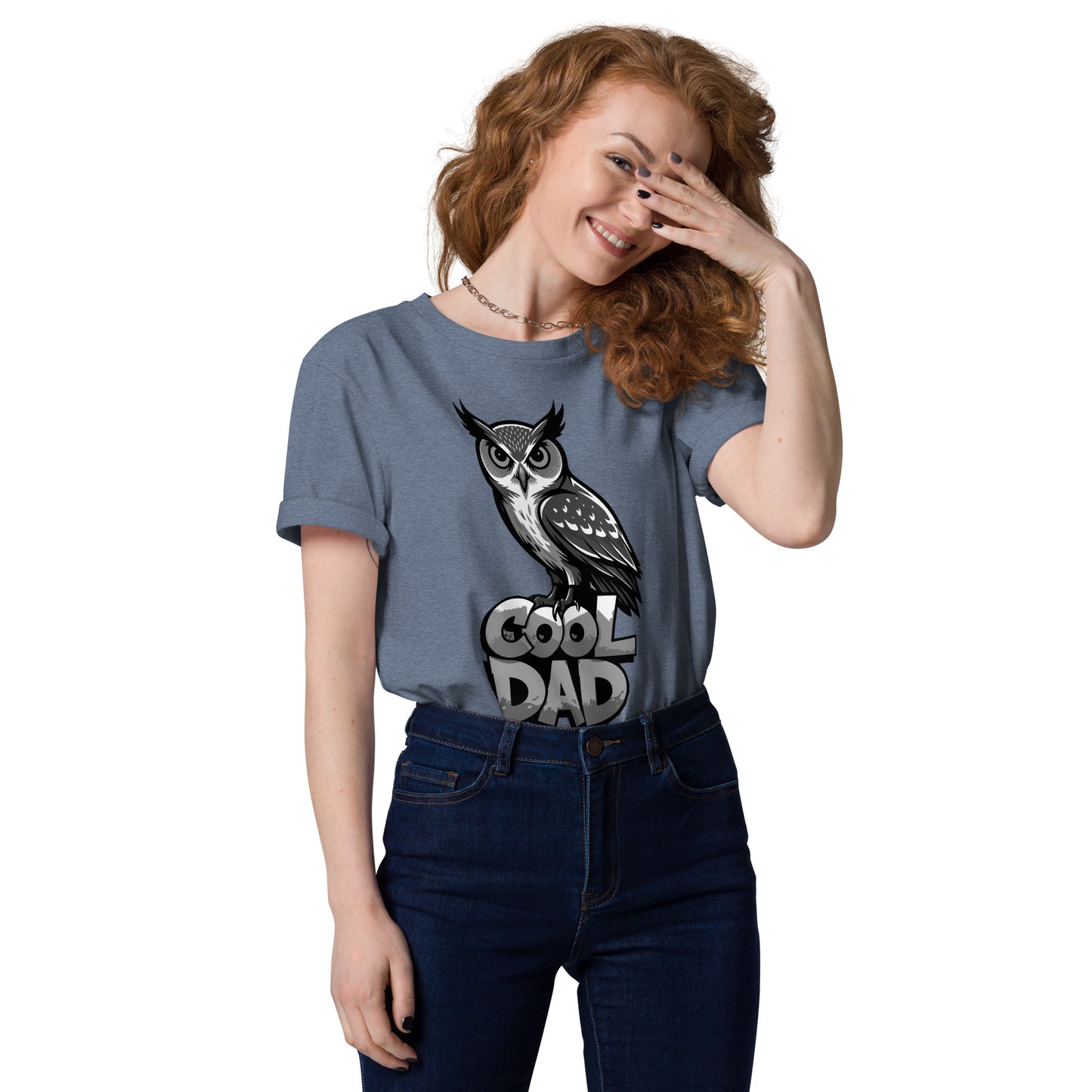 Unisex Organic Cotton T-Shirt – Sustainable Fashion for Nature & Owl Lovers | Dudeily Dark Heather Blue Dudeily