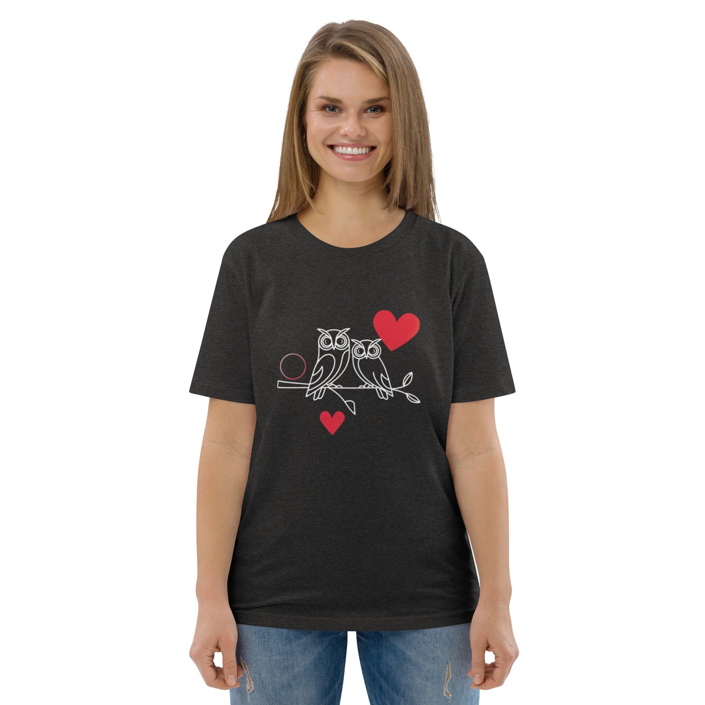 Owl-Themed Unisex Organic Cotton T-Shirt | Eco-Friendly Dark Heather Grey Dudeily