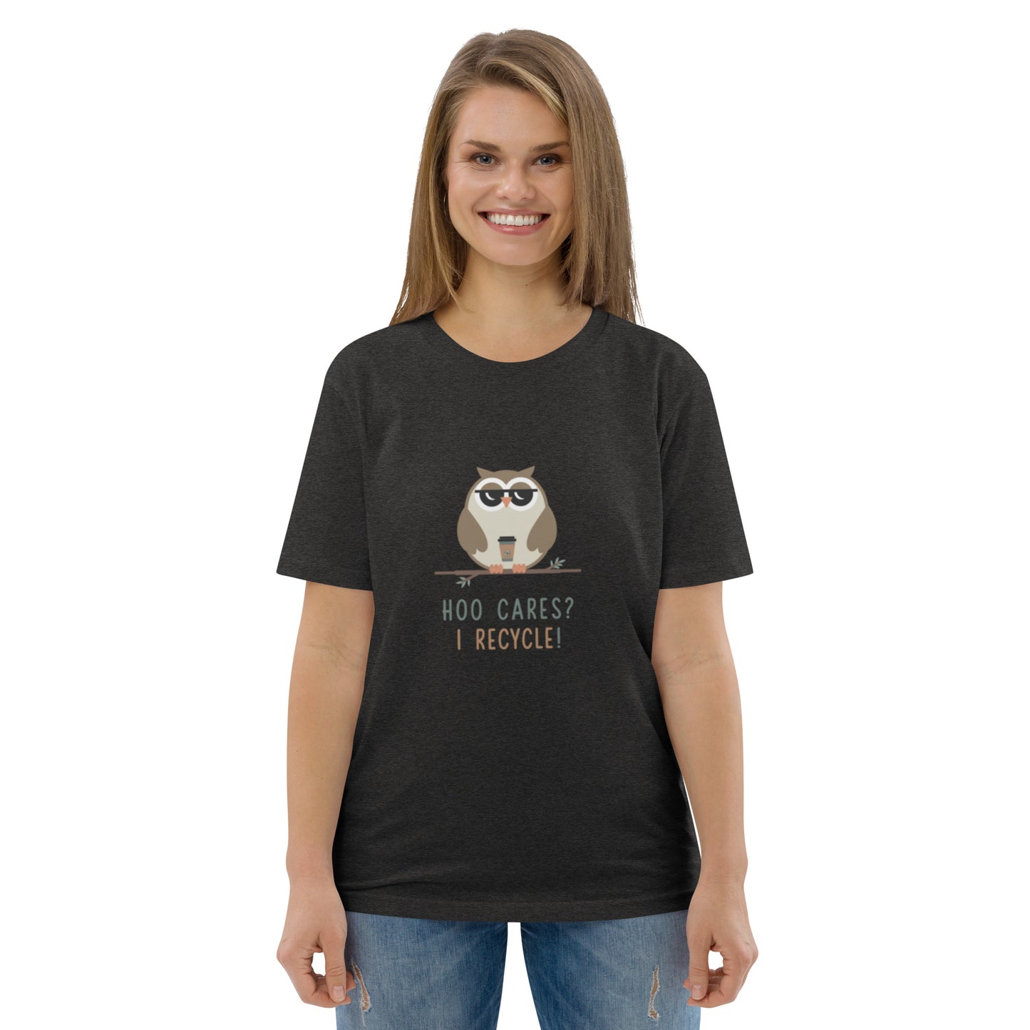 Unisex Organic Cotton T-Shirt | Owl Themed Eco-Friendly & Comfortable Dark Heather Grey Dudeily