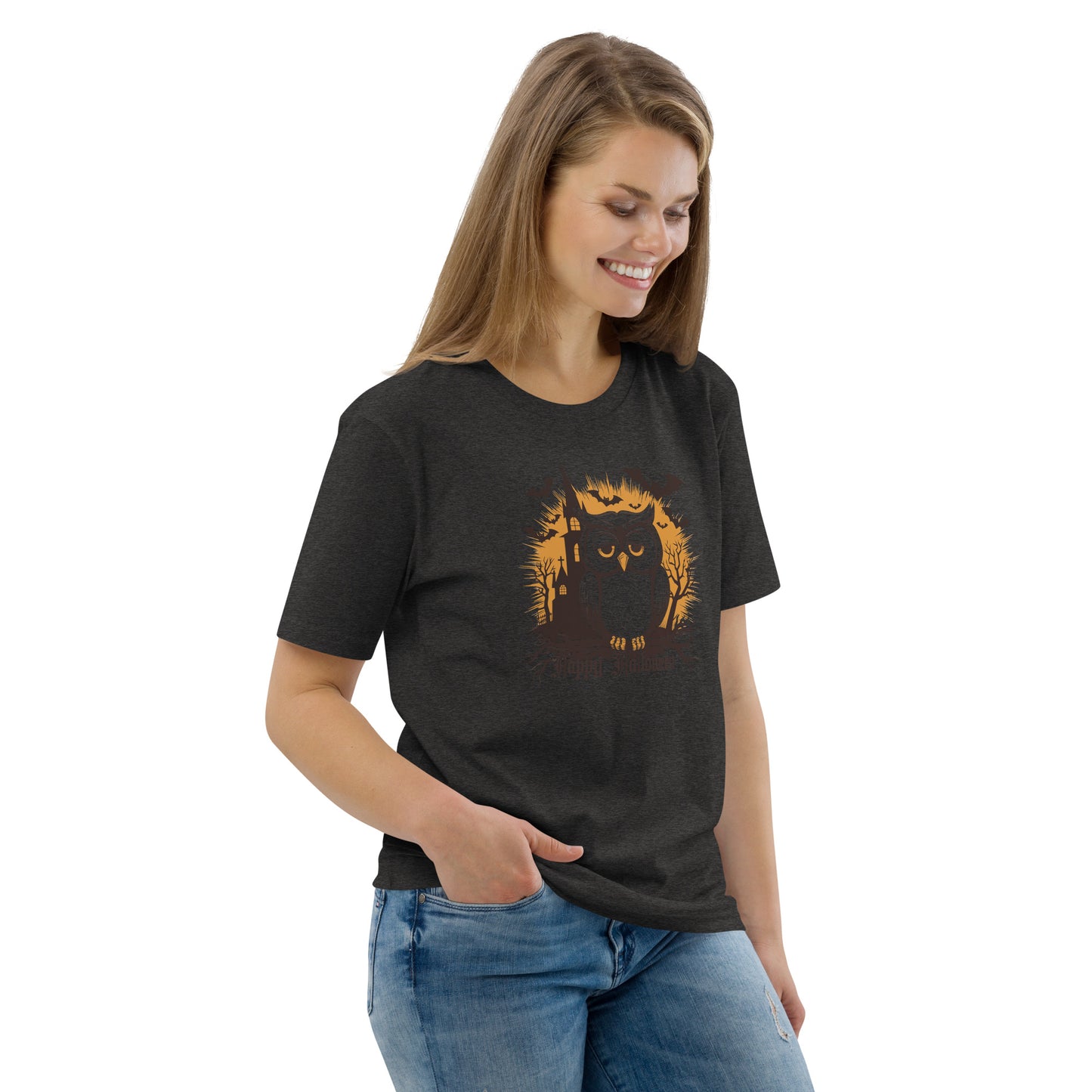 Unisex Organic Cotton T-Shirt: Halloween Owl Eco-Friendly Style USA Dudeily